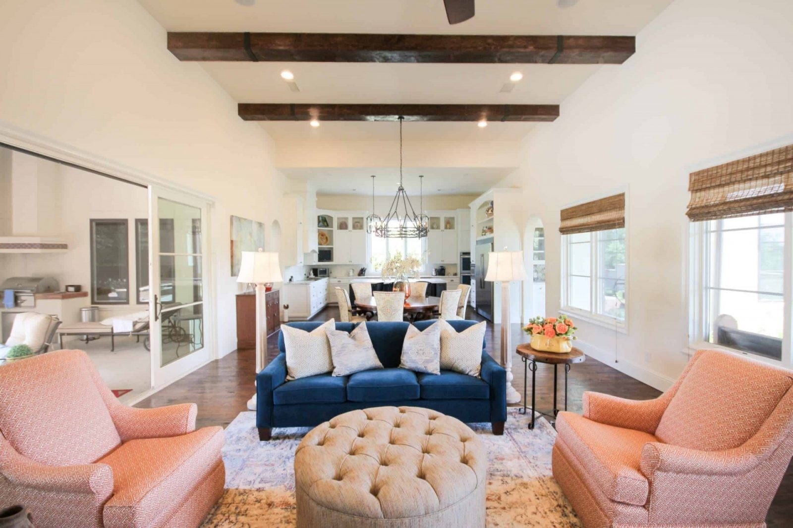 Coral and Royal Blue Living Room Design