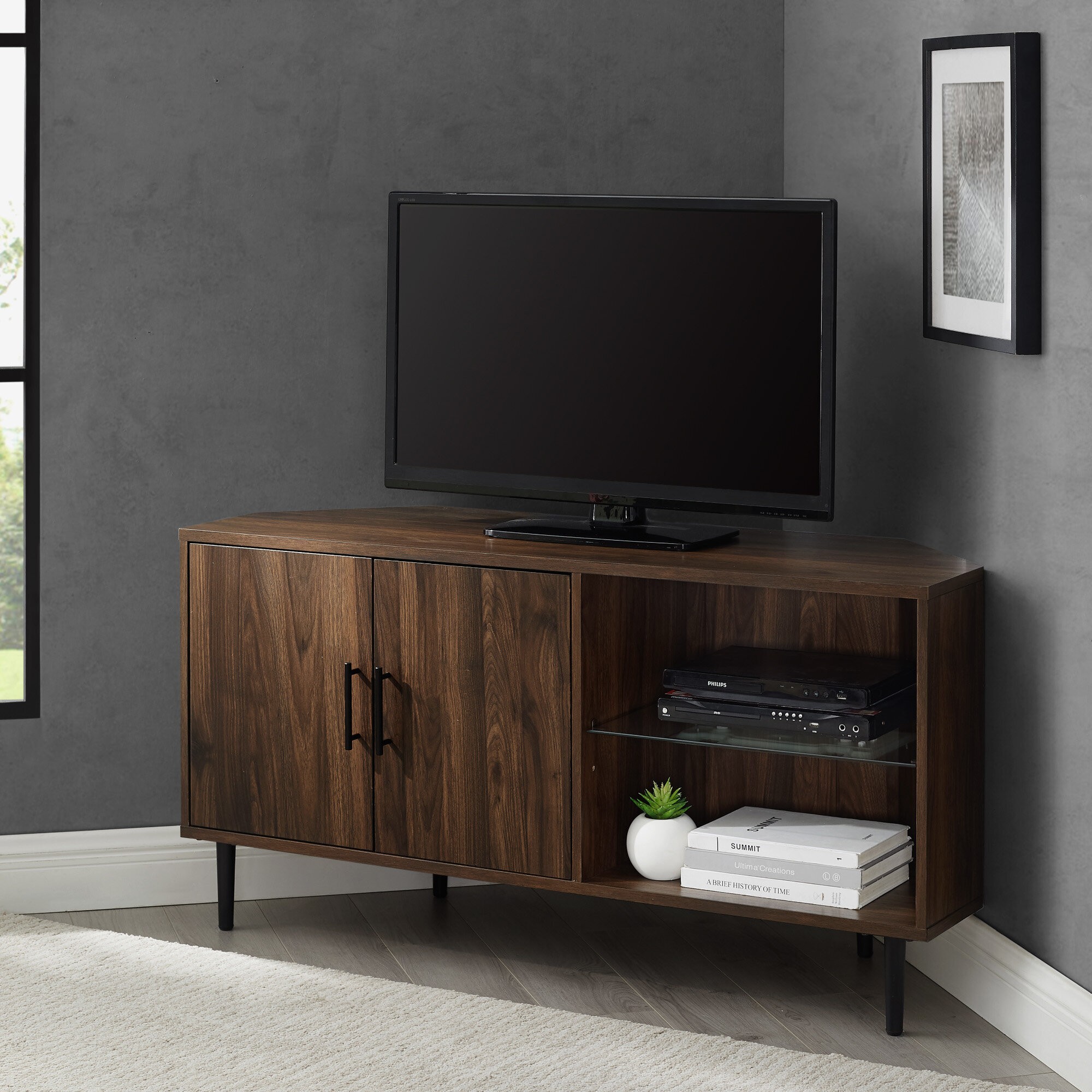 Dark Walnut Corner TV Stand