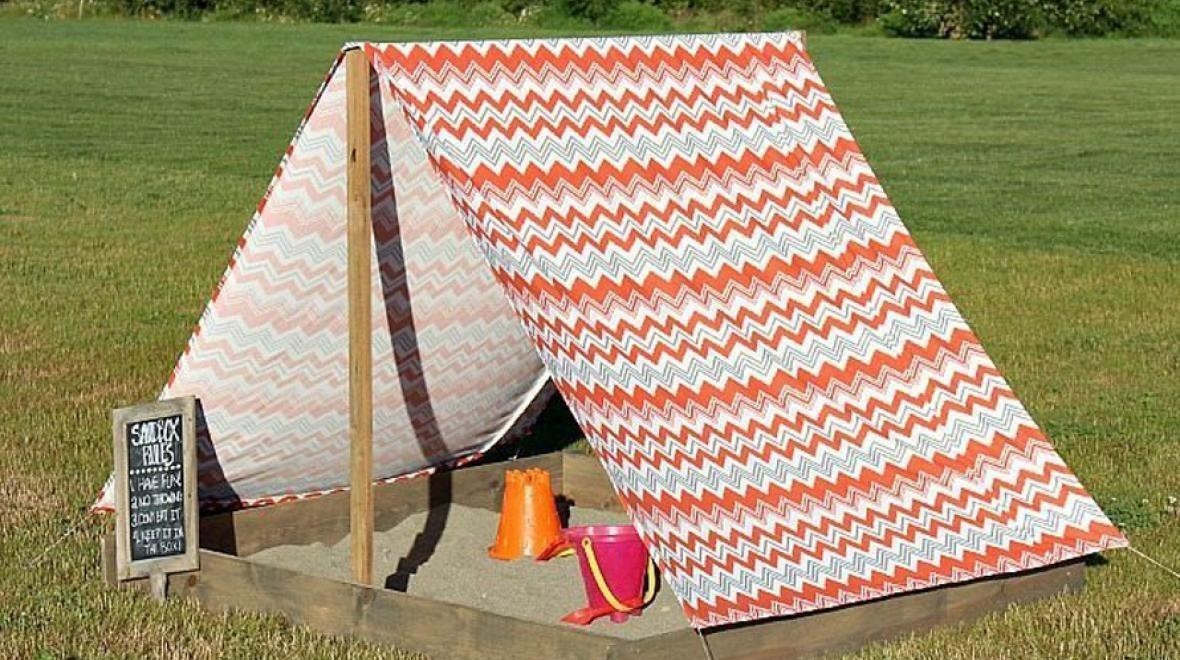 DIY sandbox with tent-style cover