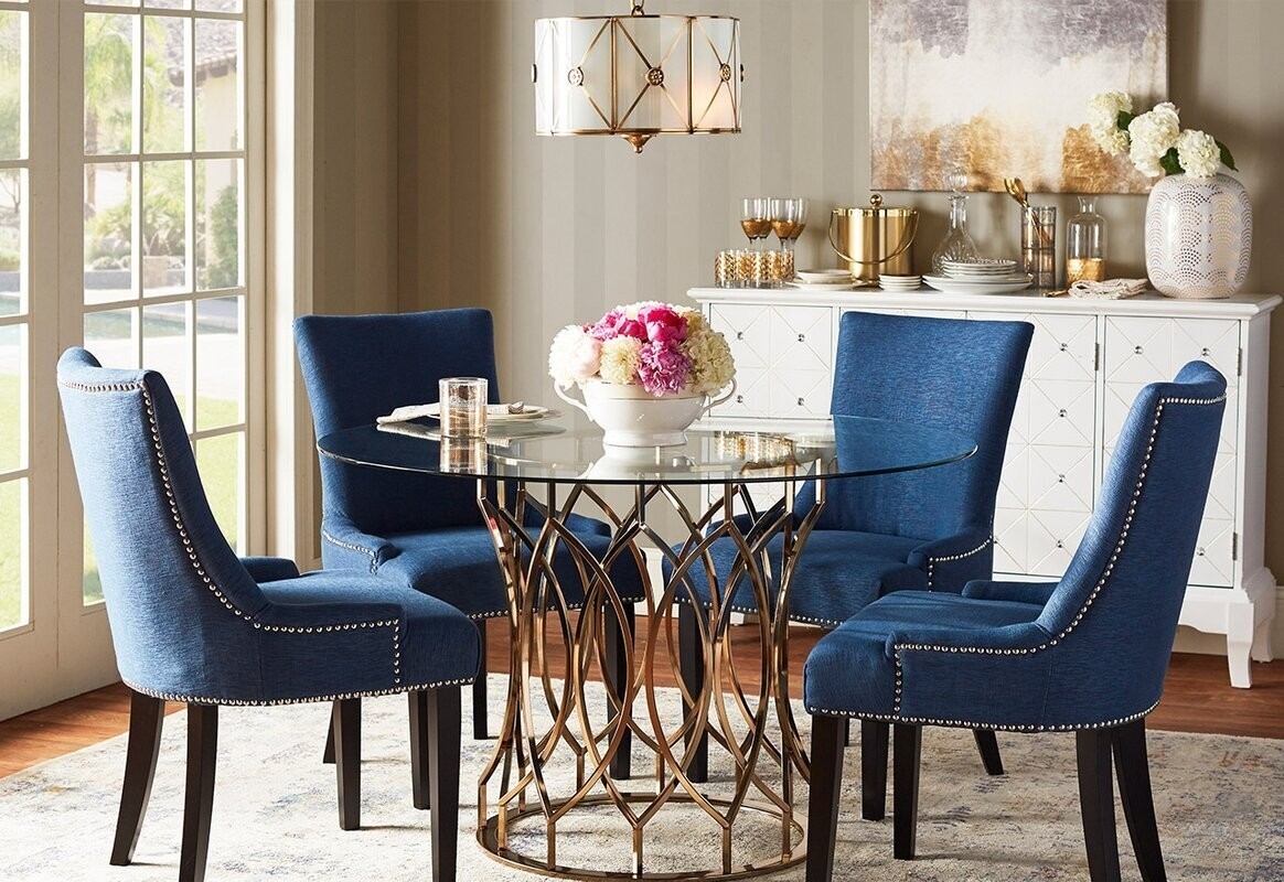 Elegant Navy Blue and Gold Dining Room Design