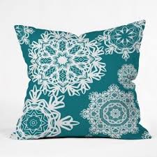 Flurries Indoor and Outdoor Throw Pillow in Teal
