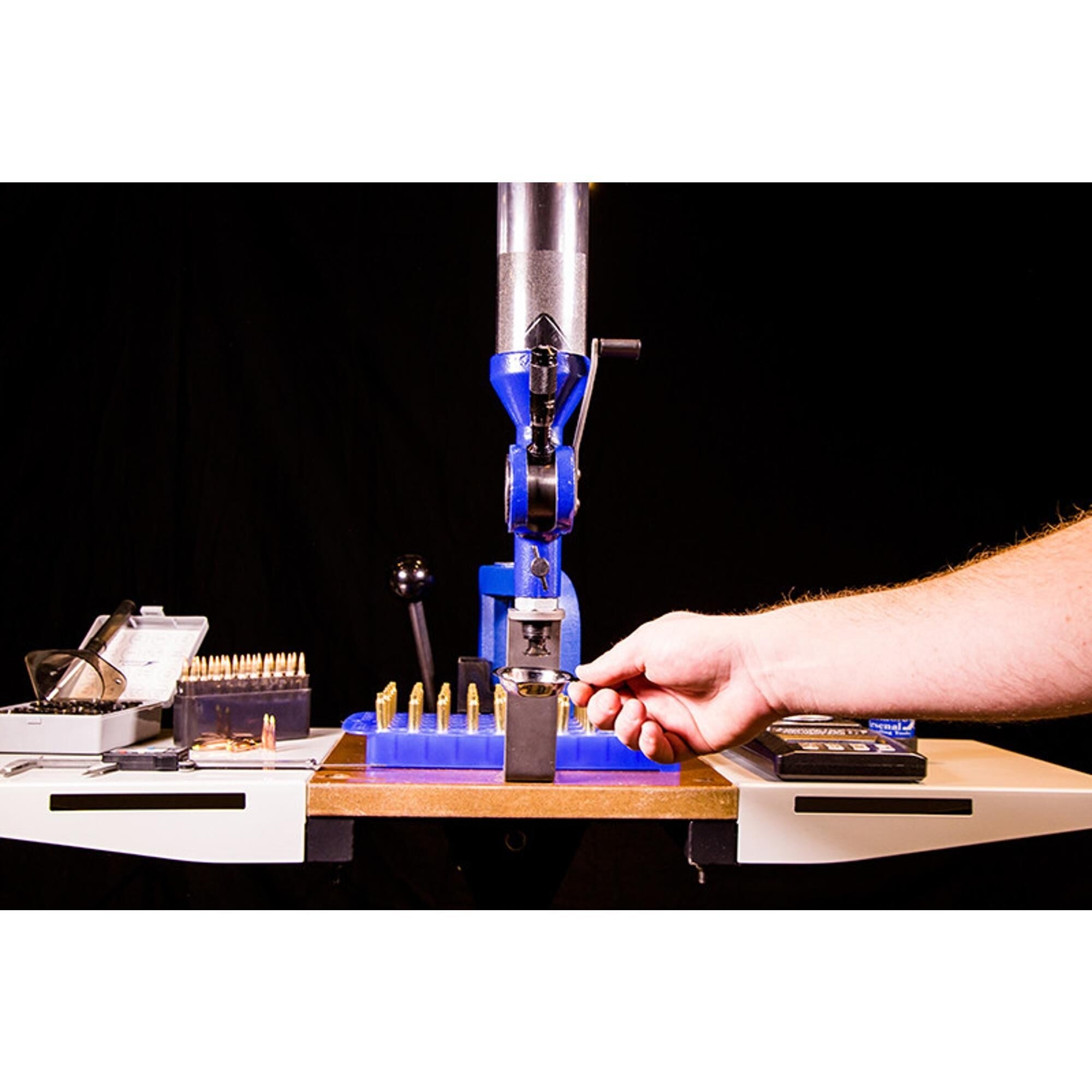 Frankford Arsenal Platinum Series Reloading Stand with Adjustable Steel Frame Construction, Wood Surface Center and Storage Bins for Reloading