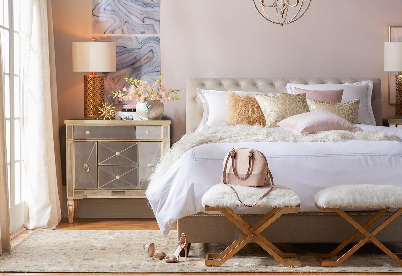 Gold and Pink Bedroom Design