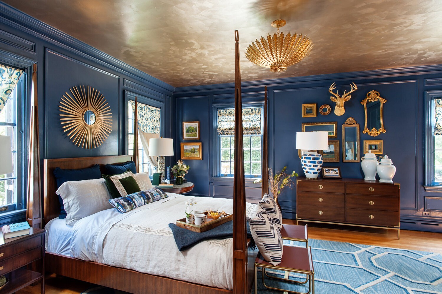 Gold nad Navy Blue Master Bedroom