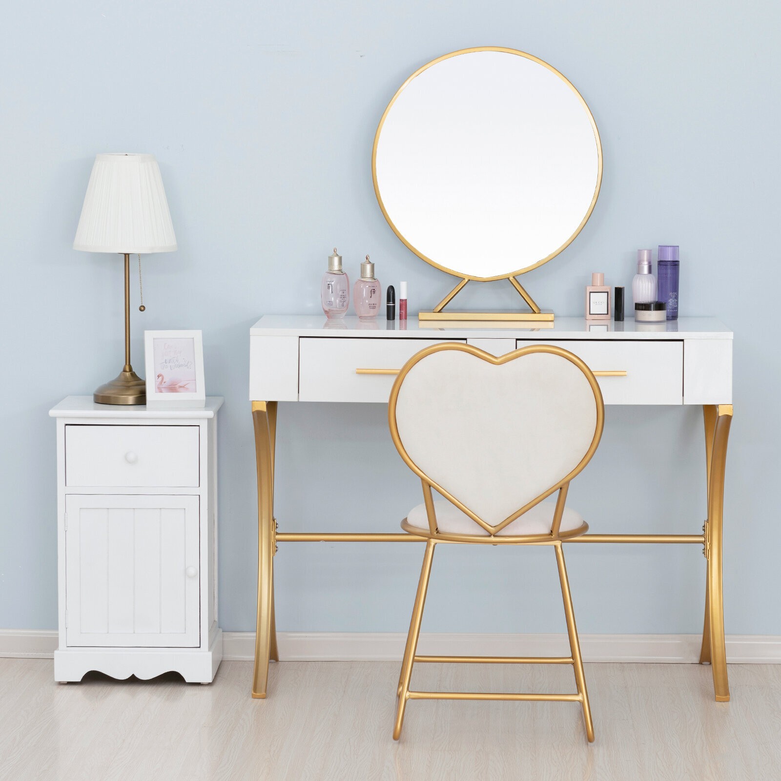 Gold White Wood Vanity Set