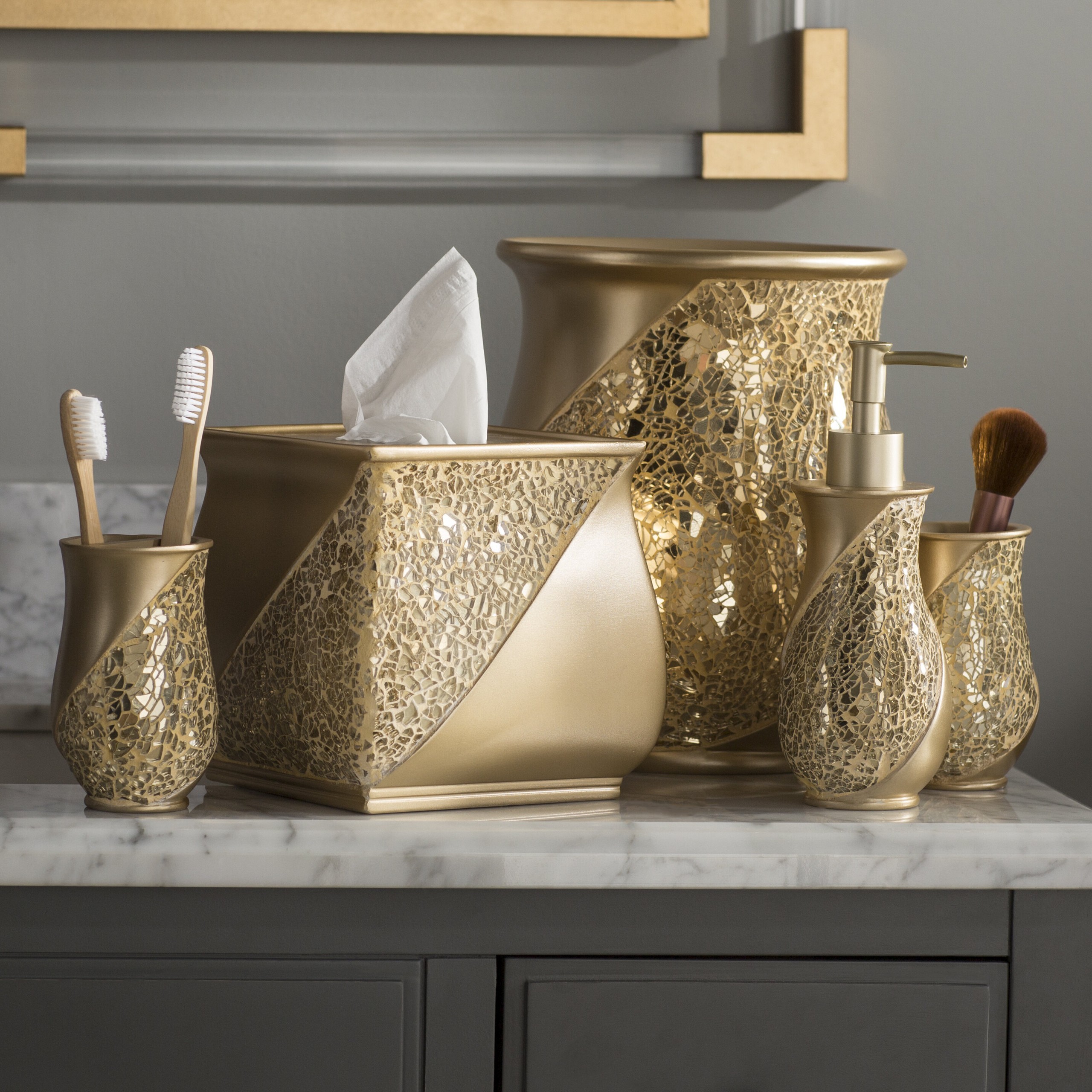 Golden 6 Piece Bathroom Accessories Set