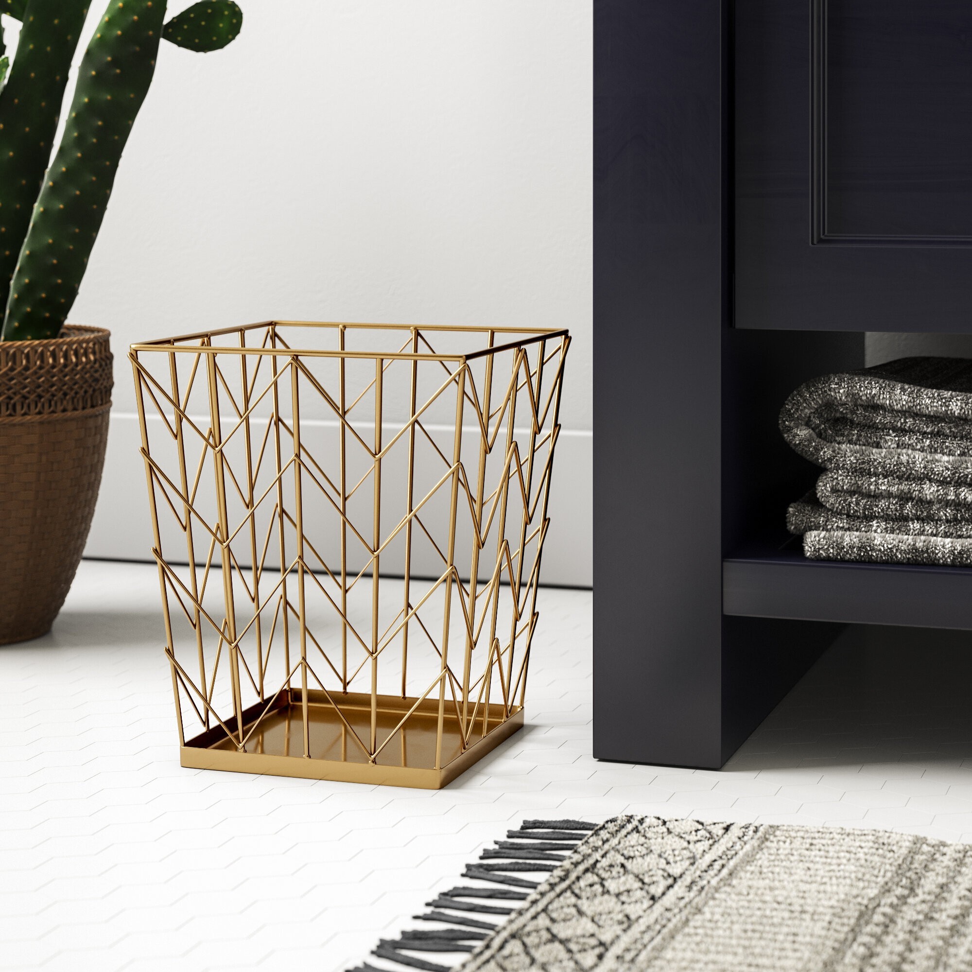 Golden Decorative Bathroom Waste Basket