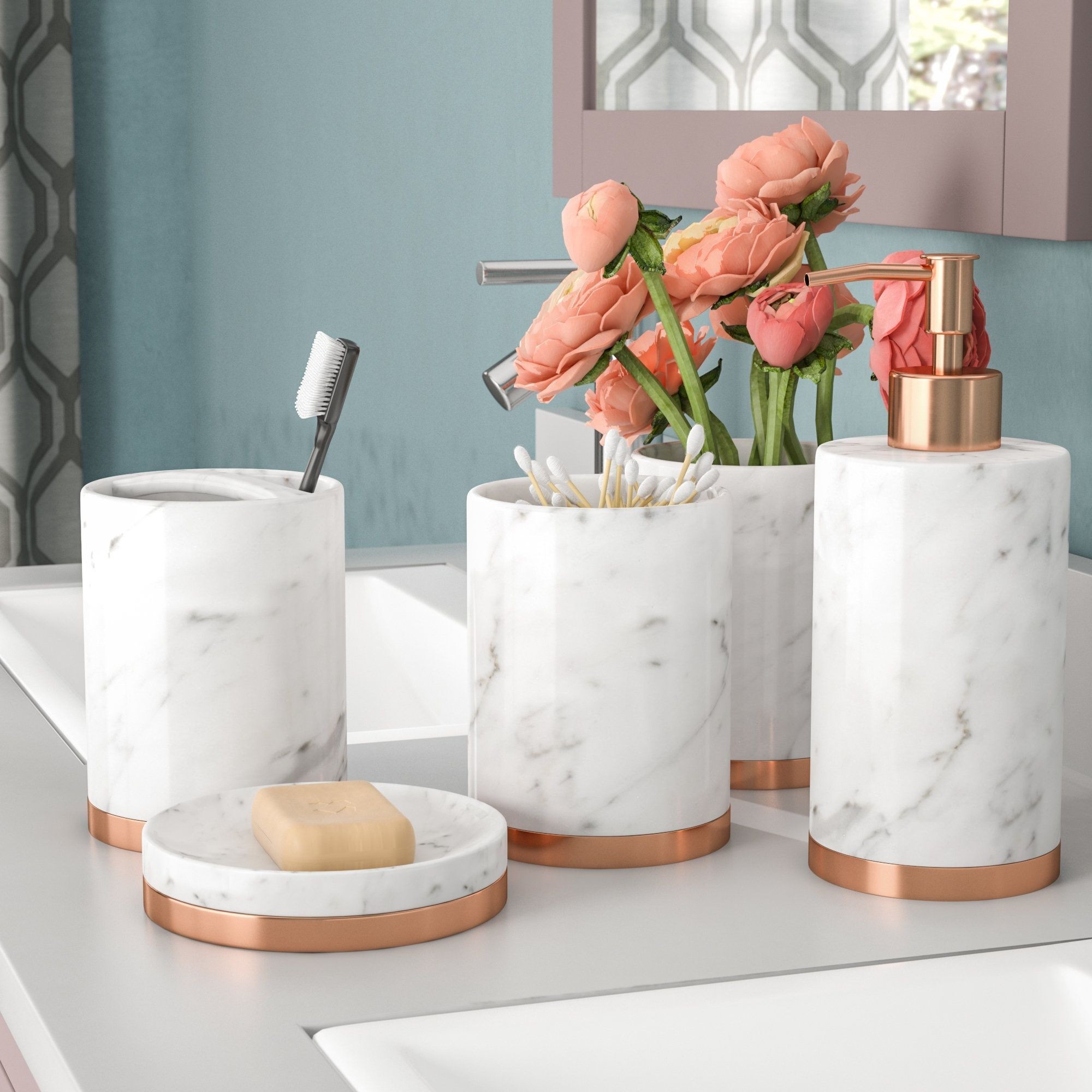 Golden Marble Soap and Toothbrush Holder Set