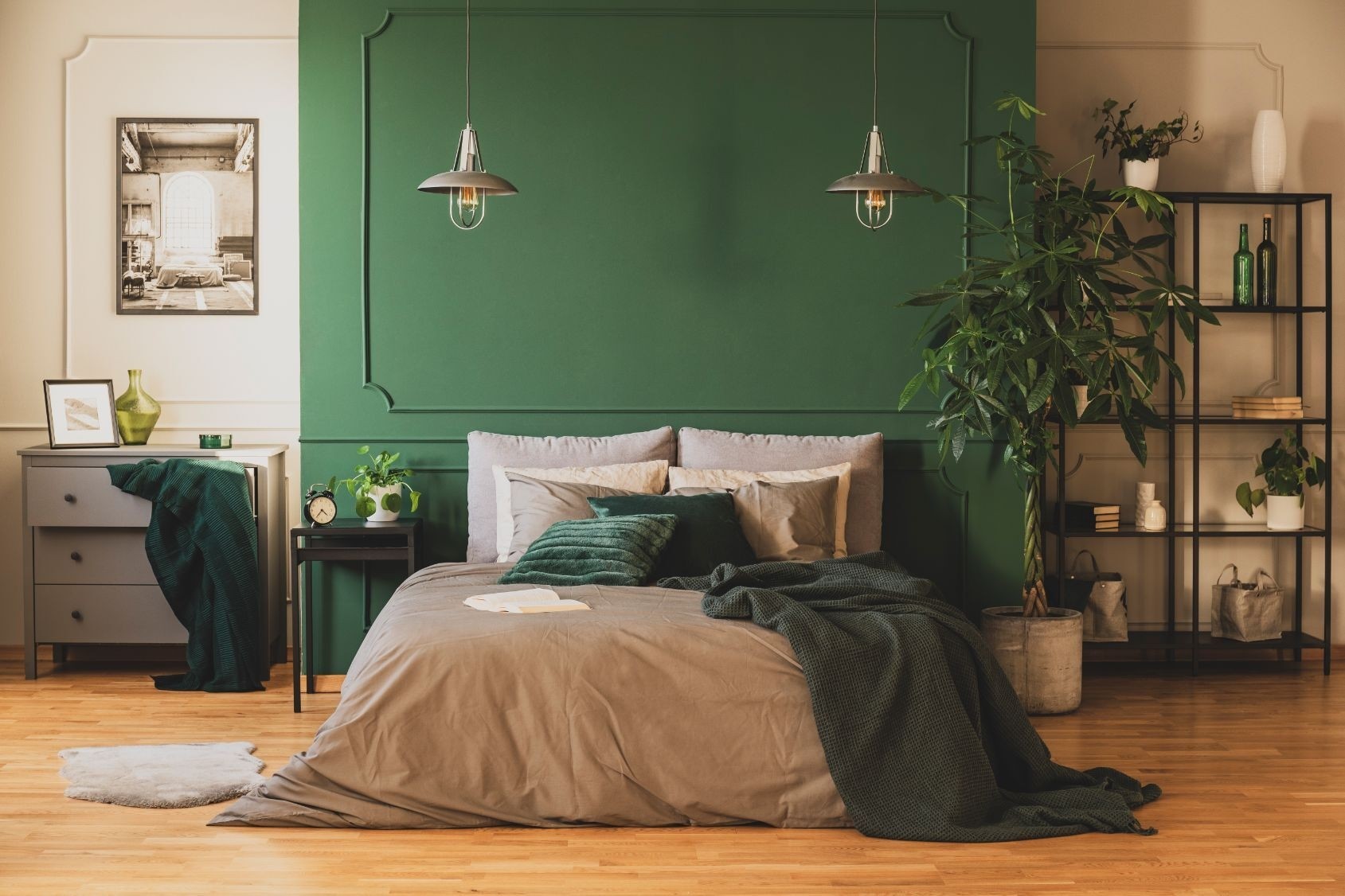 Gray and Green Bedroom Design