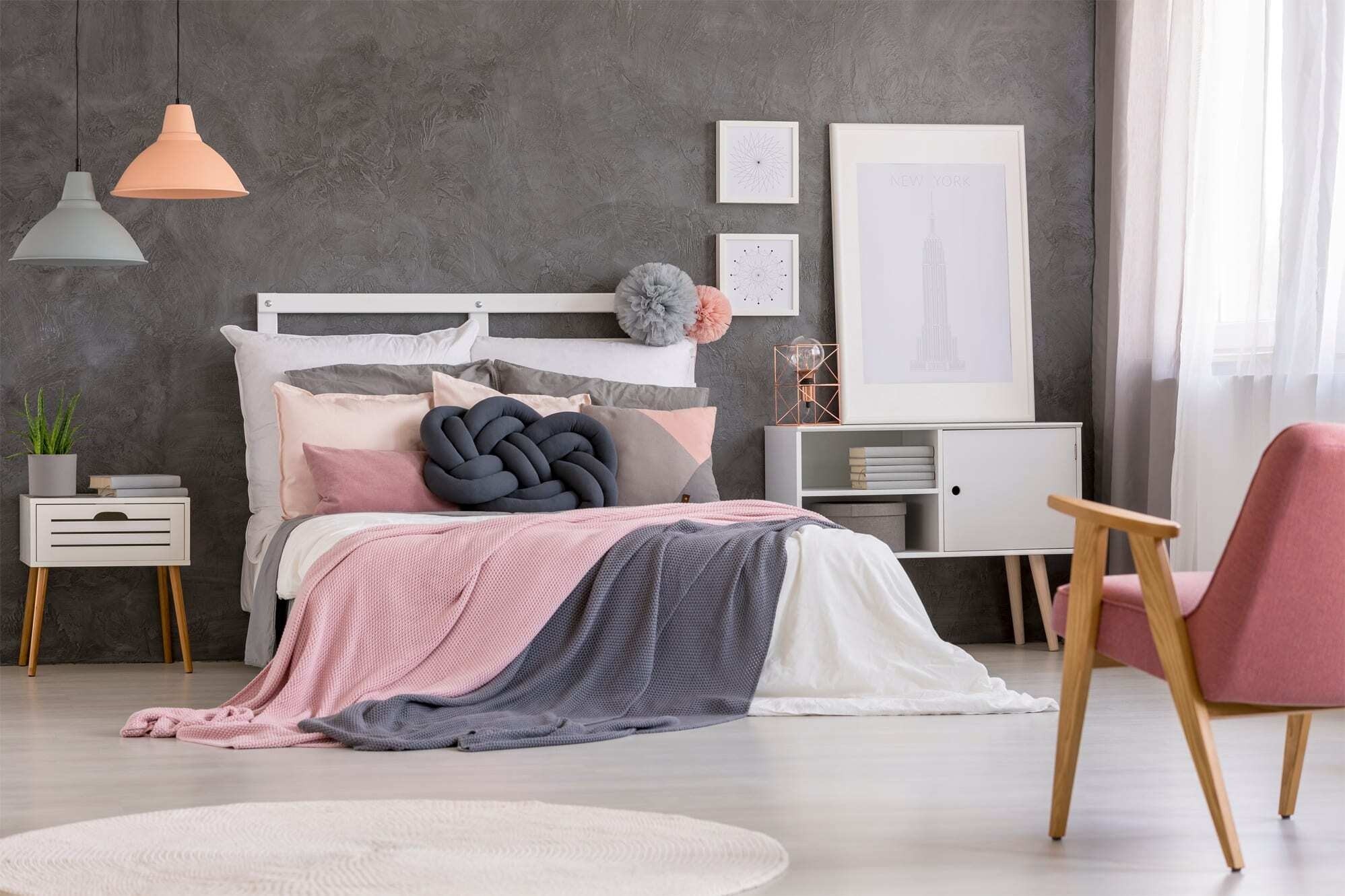 Gray and Pink Bedroom Design