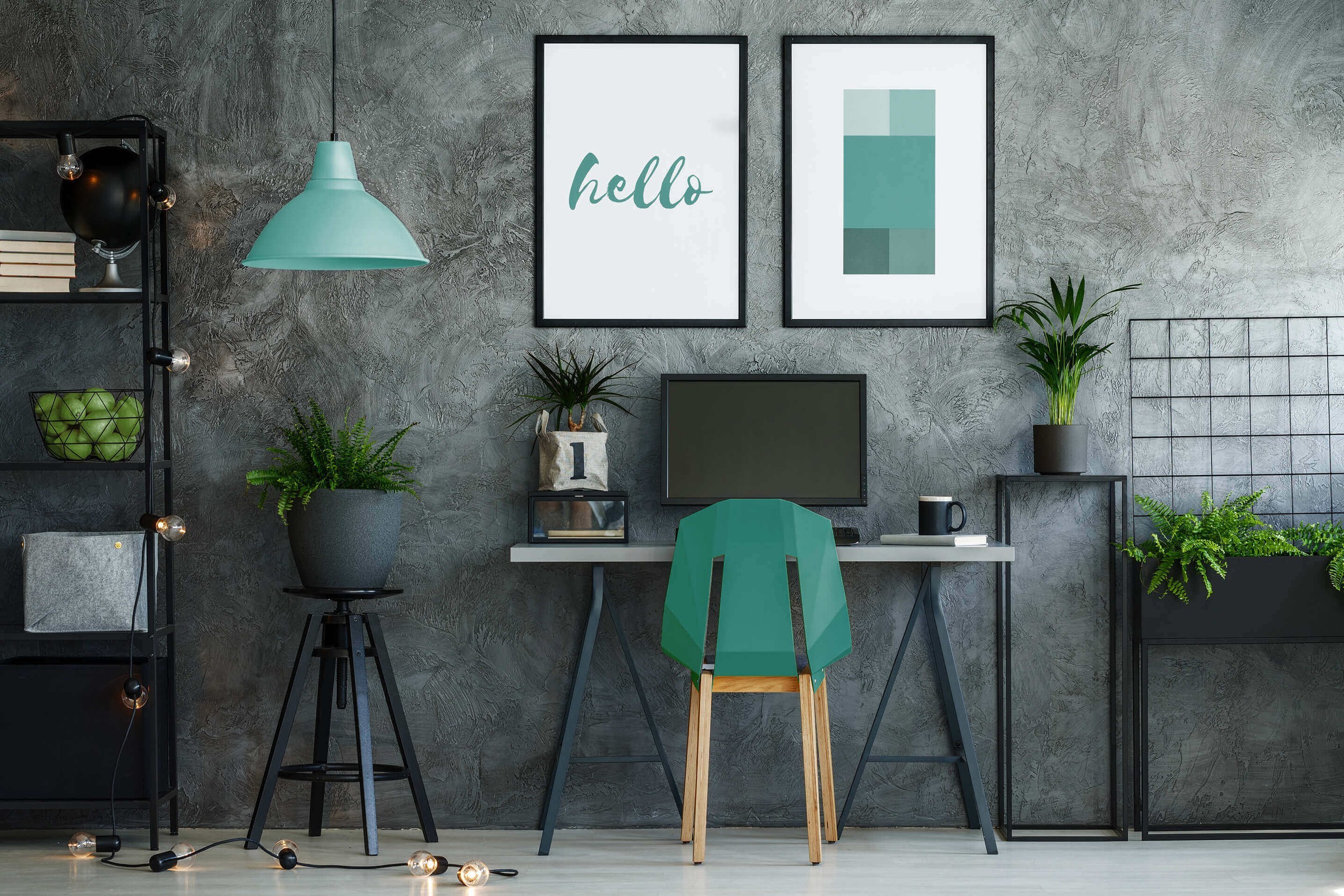 Green and Black Office Room Design