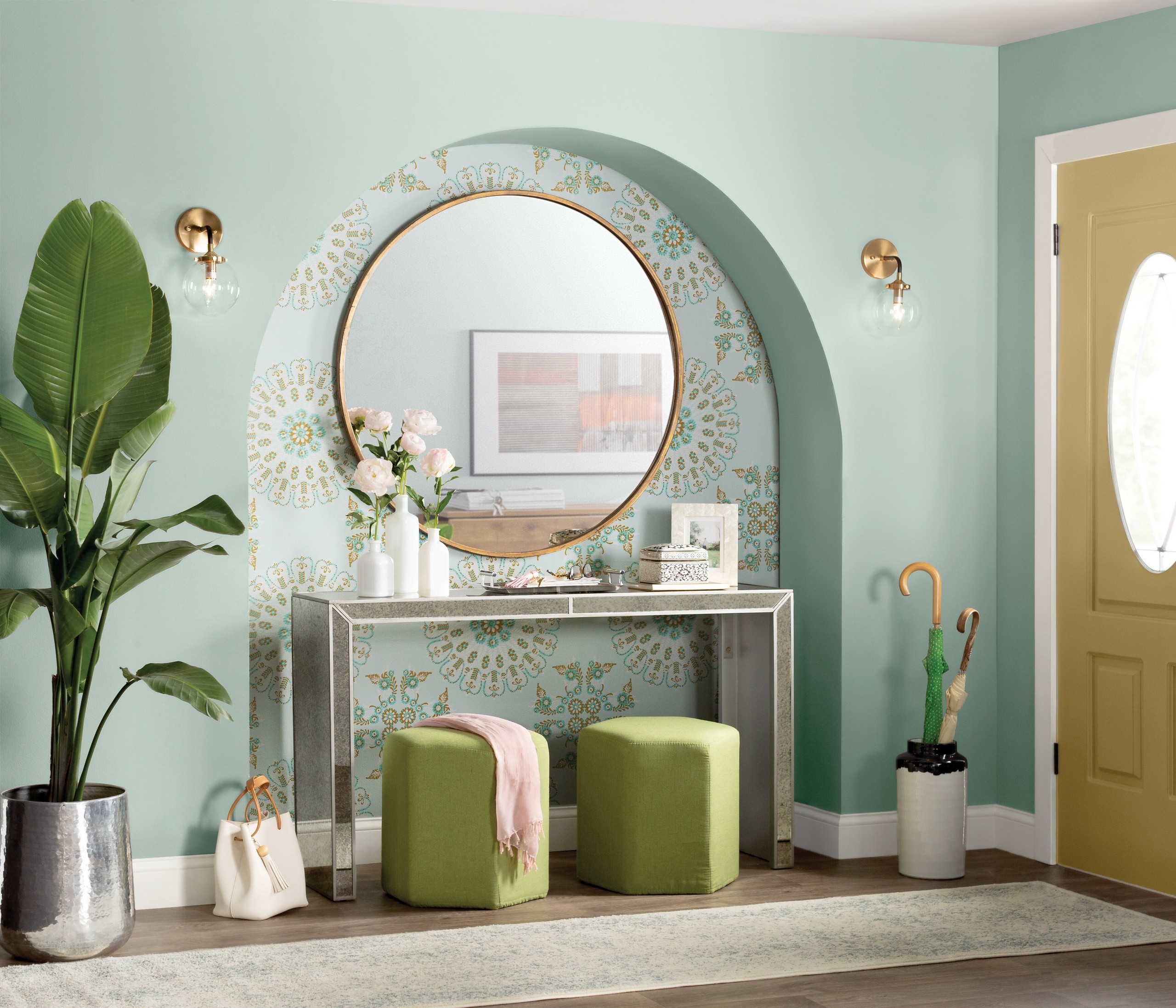 Green and Gold Foyer Design