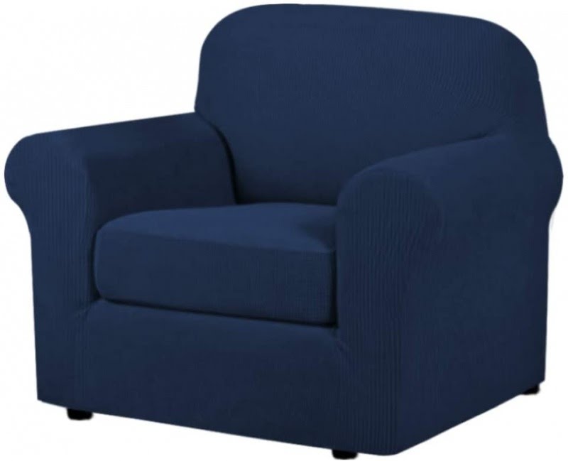 H.VERSAILTEX High Stretch 2-Piece Armchair Cover/Sofa Chair Covers/Slipcover Furniture Protector for Chairs, Made of Rich Textured Spandex Small Checks Knitted Jacquard Fabric (Chair, Navy)