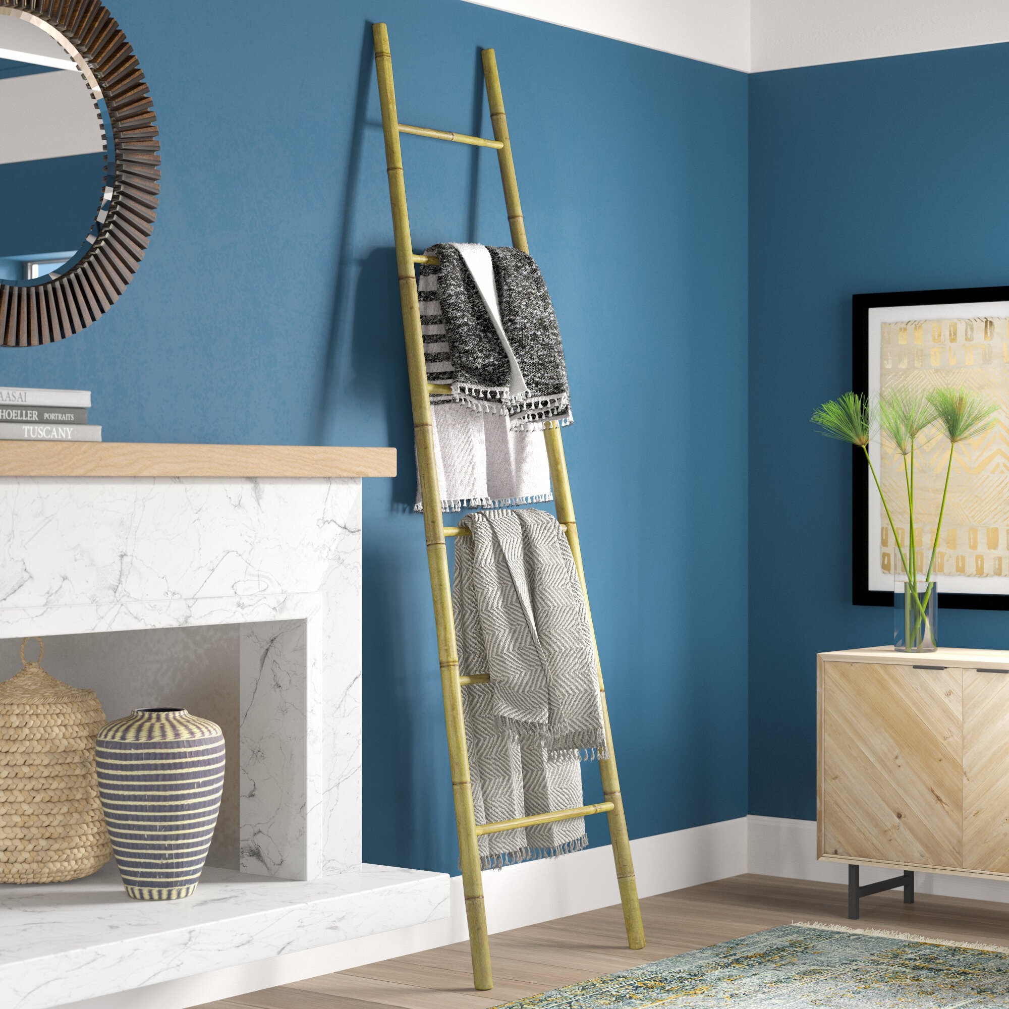 Light Brown Classic Solid Wood Towel Ladder