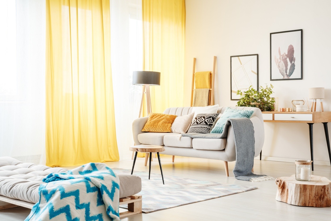 Living Room With Yellow Curtains