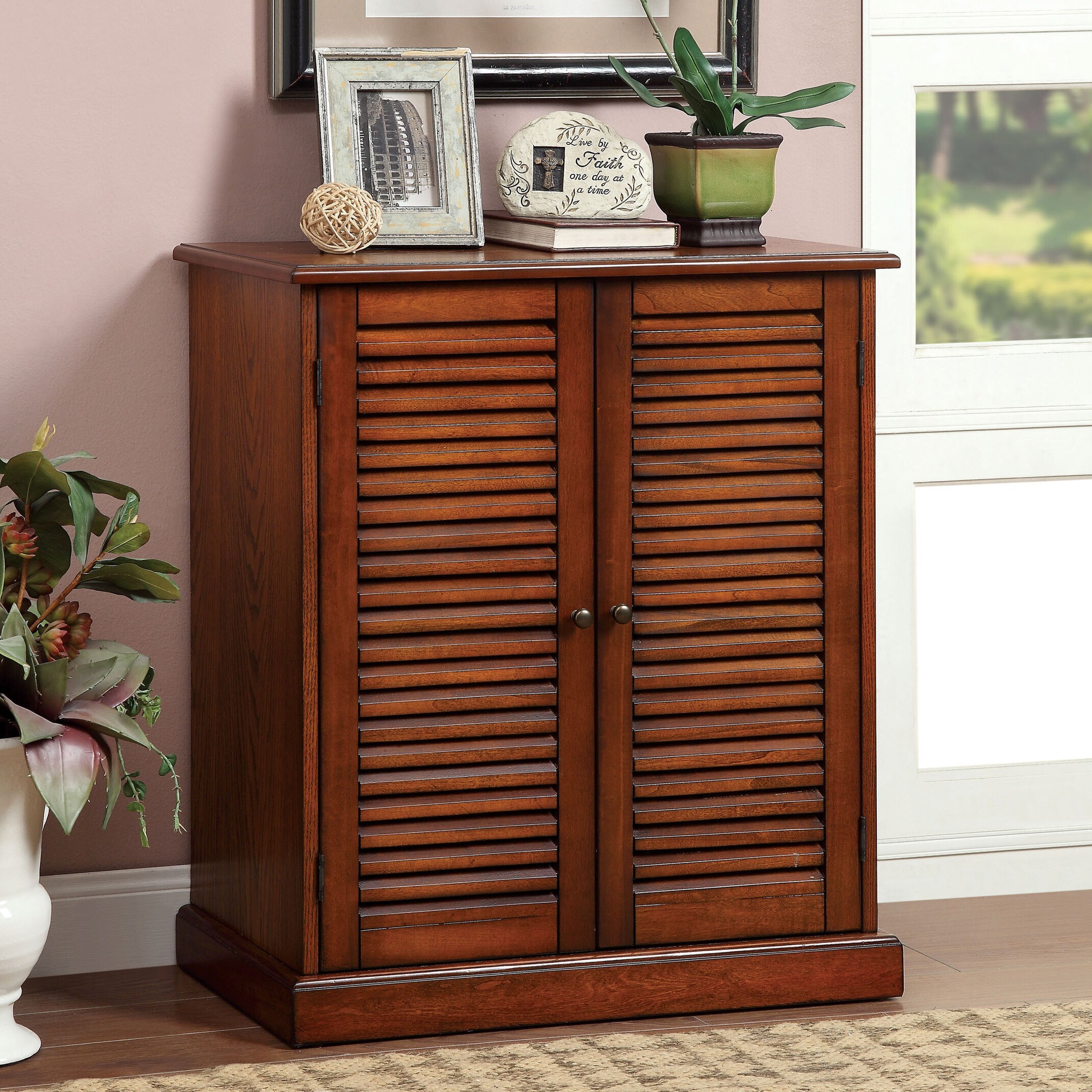 Louvered Door Shoe Storage Cabinet