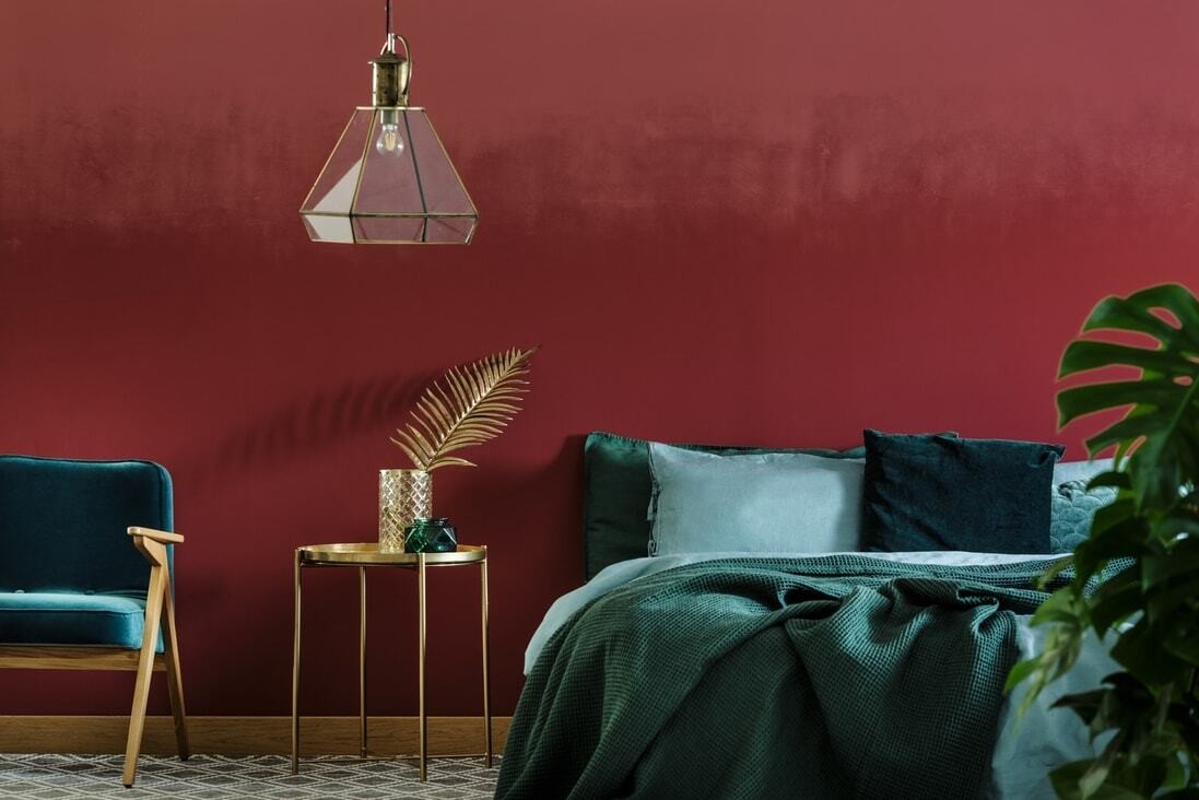 Maroon and Green Bedroom Design