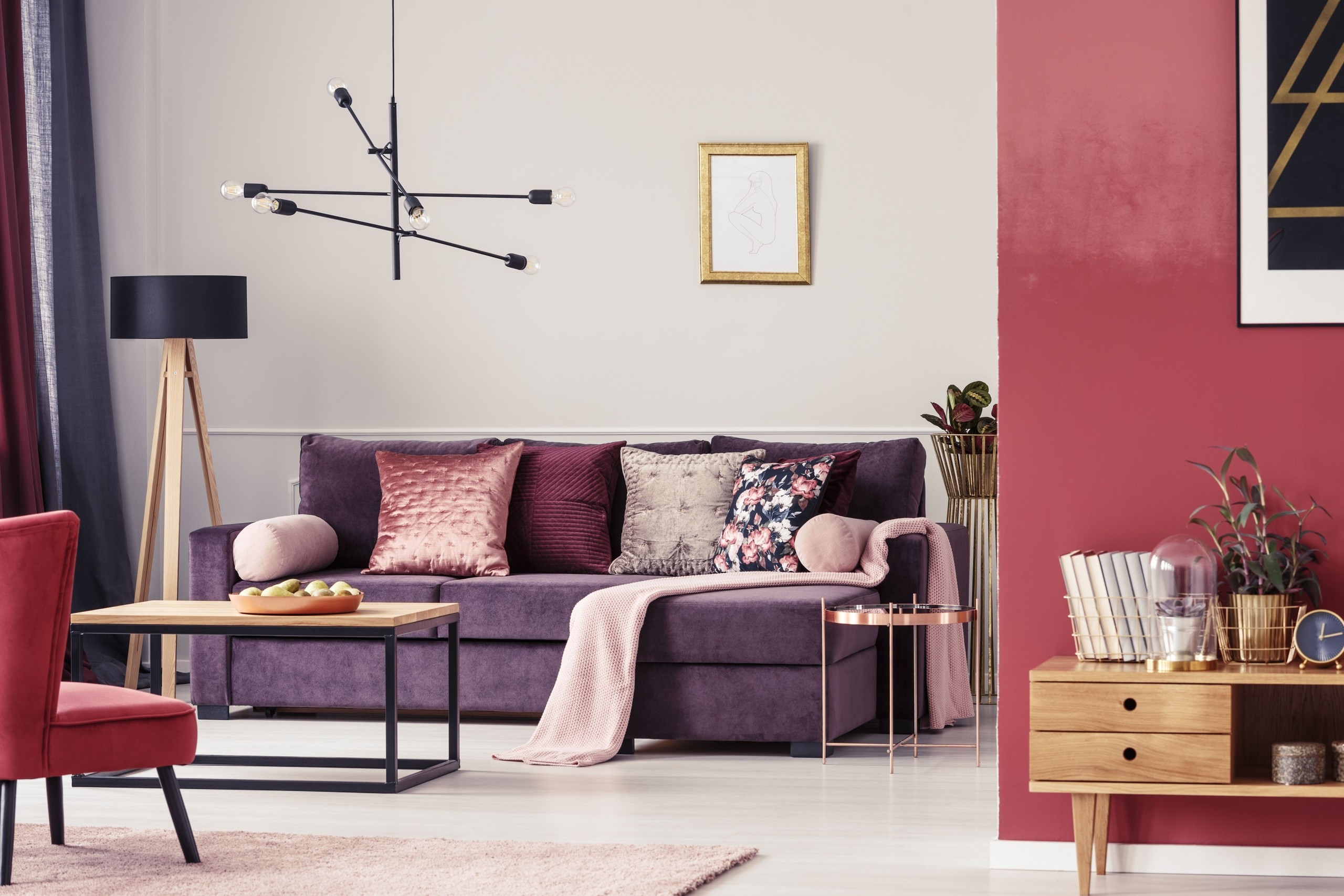 Maroon and Purple Living Room Interior