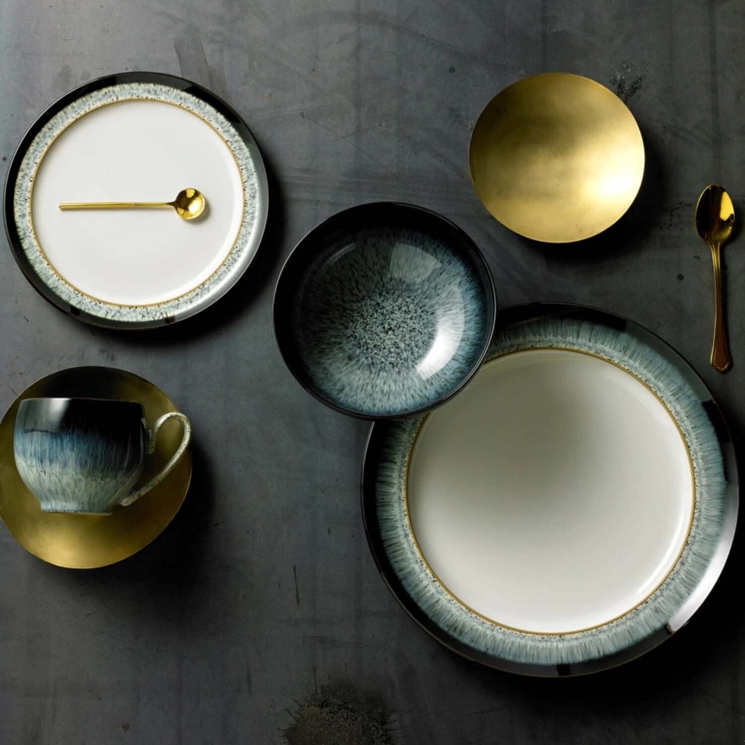 Modern Black Dinnerware Set with Metallic Accents