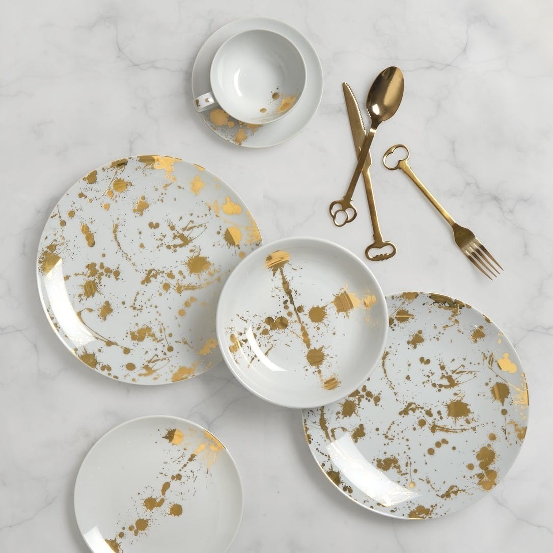 Modern White and Gold Dinnerware Set