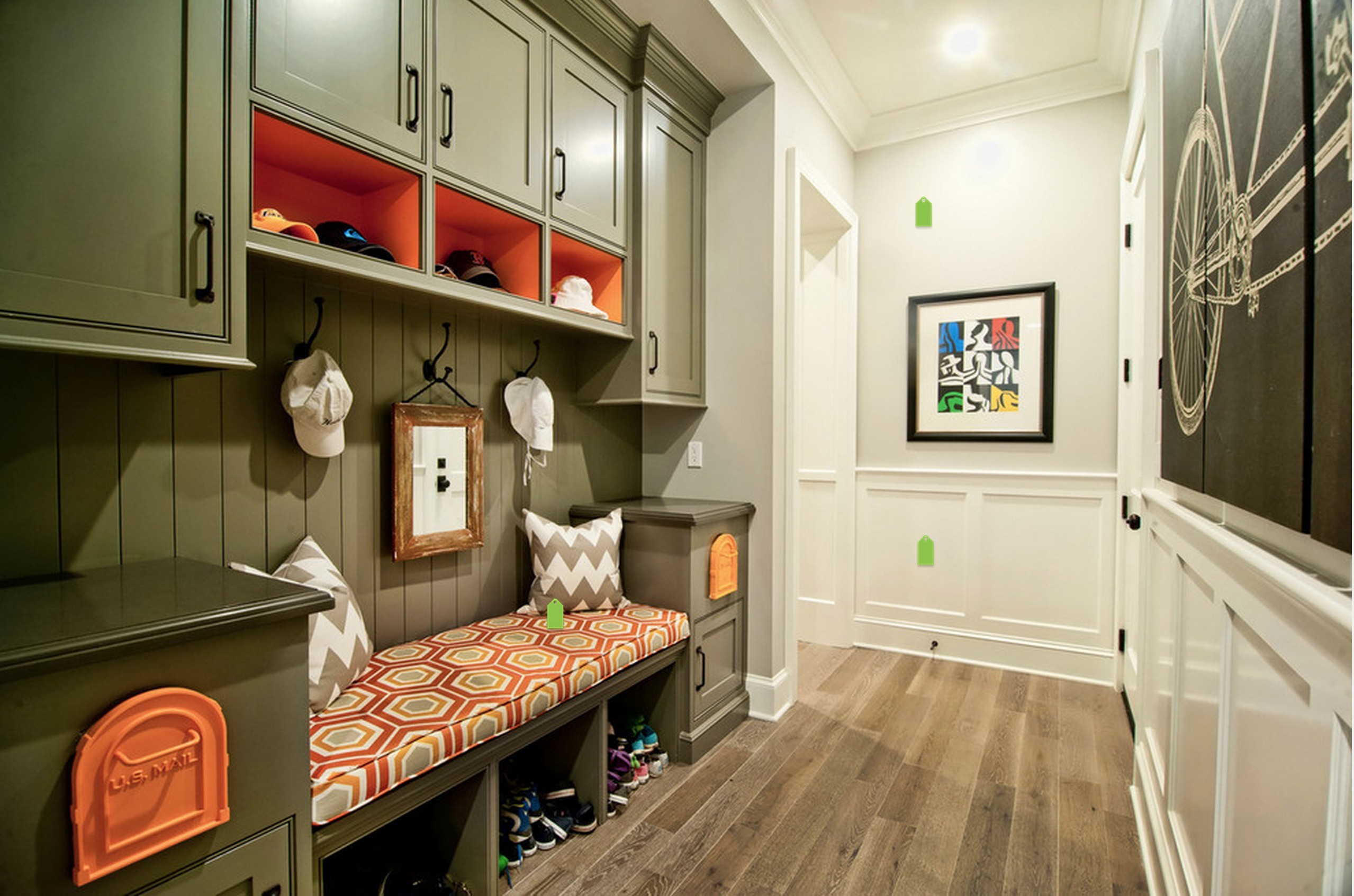 Olive Green and Orange Foyer Design