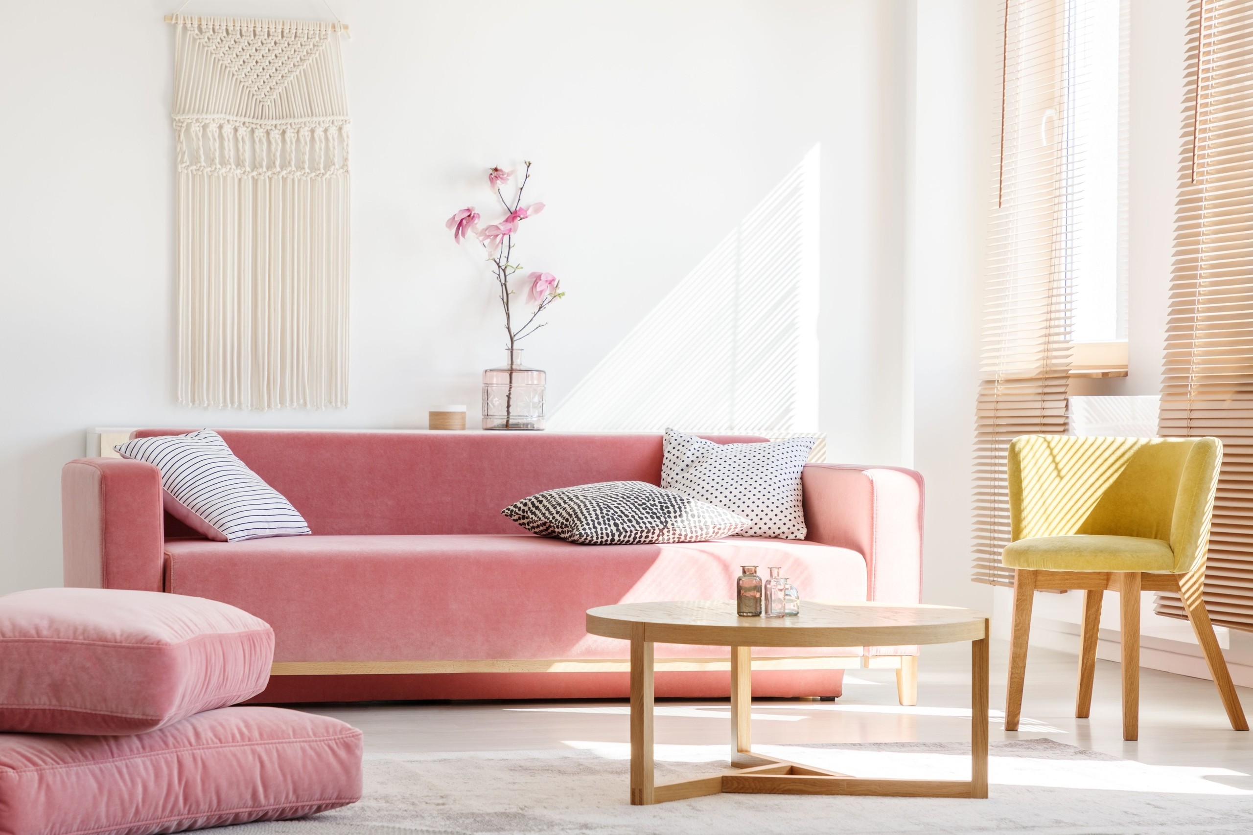 Pink and Yellow Modern Living Room