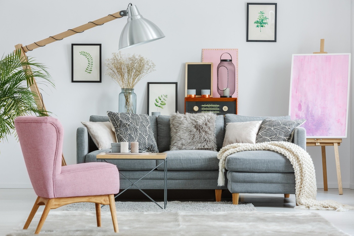 Pink Armchair On Grey Carpet