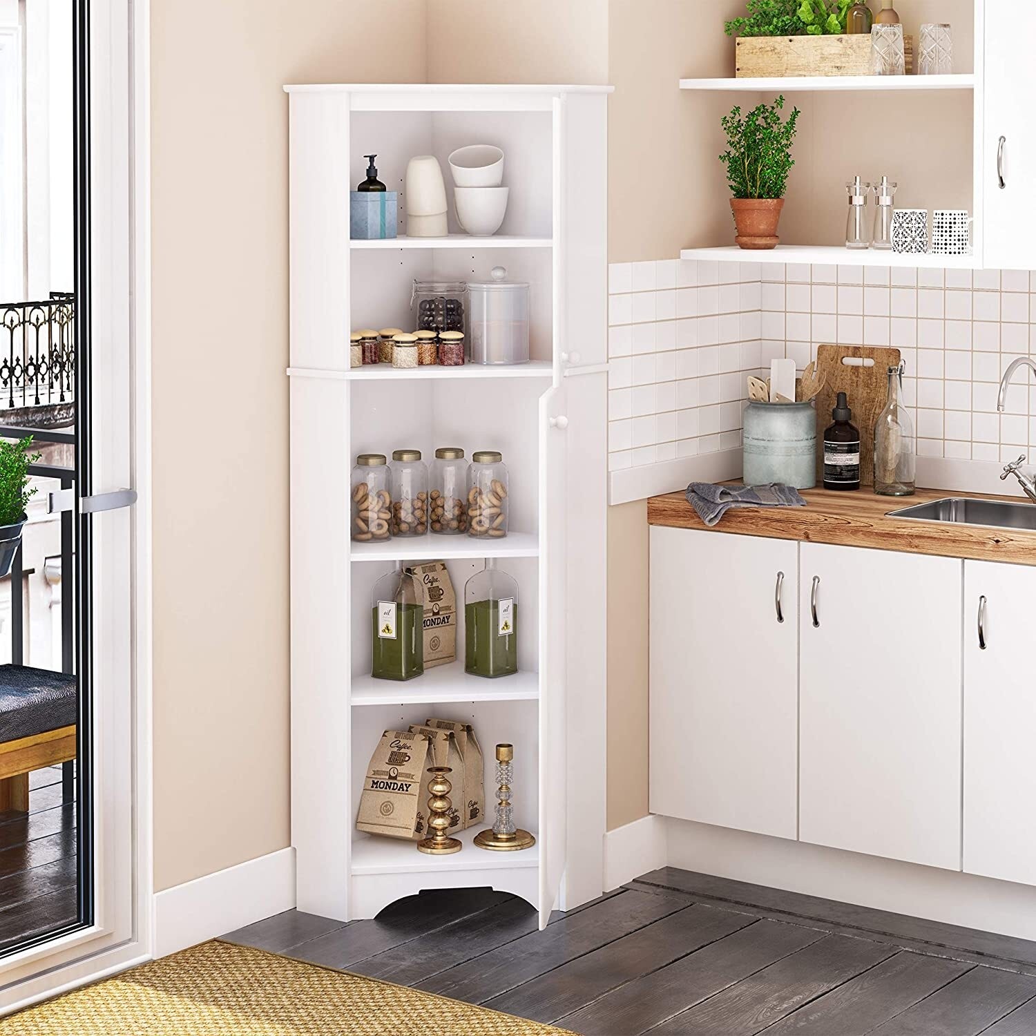 Prepac Elite Corner Storage Cabinet Tall 2-Door in White