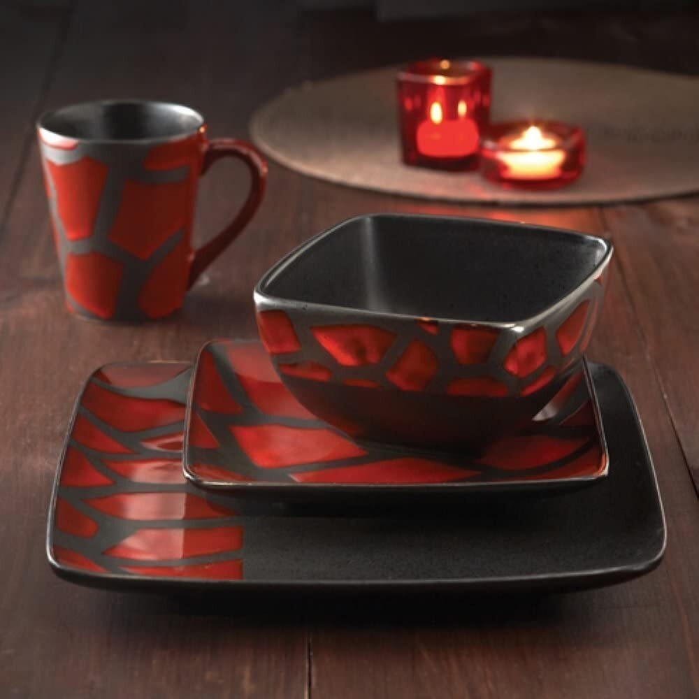 Red and Black Stoneware Dinnerware Set