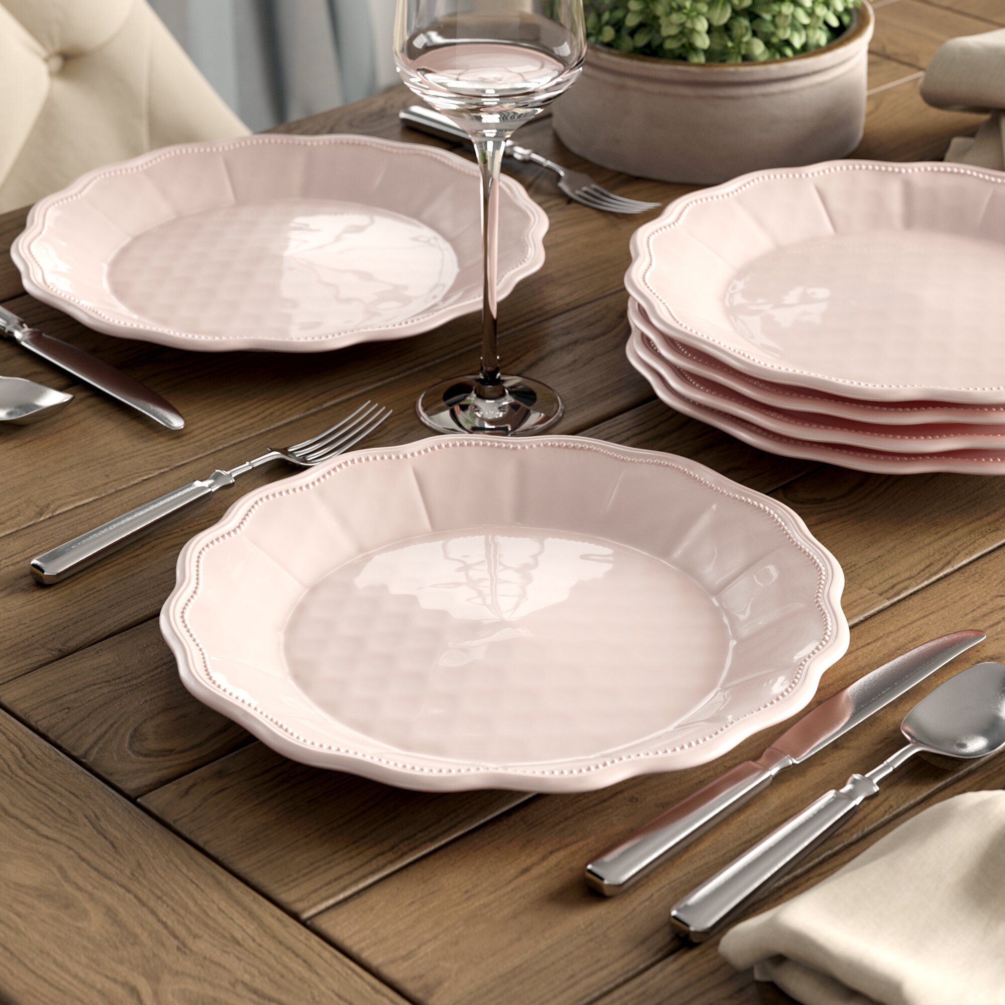 Ribbon Round Melamine Dinner Plate White