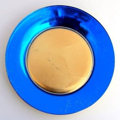 Round Glass Dinner Plate in Blue and Yellow