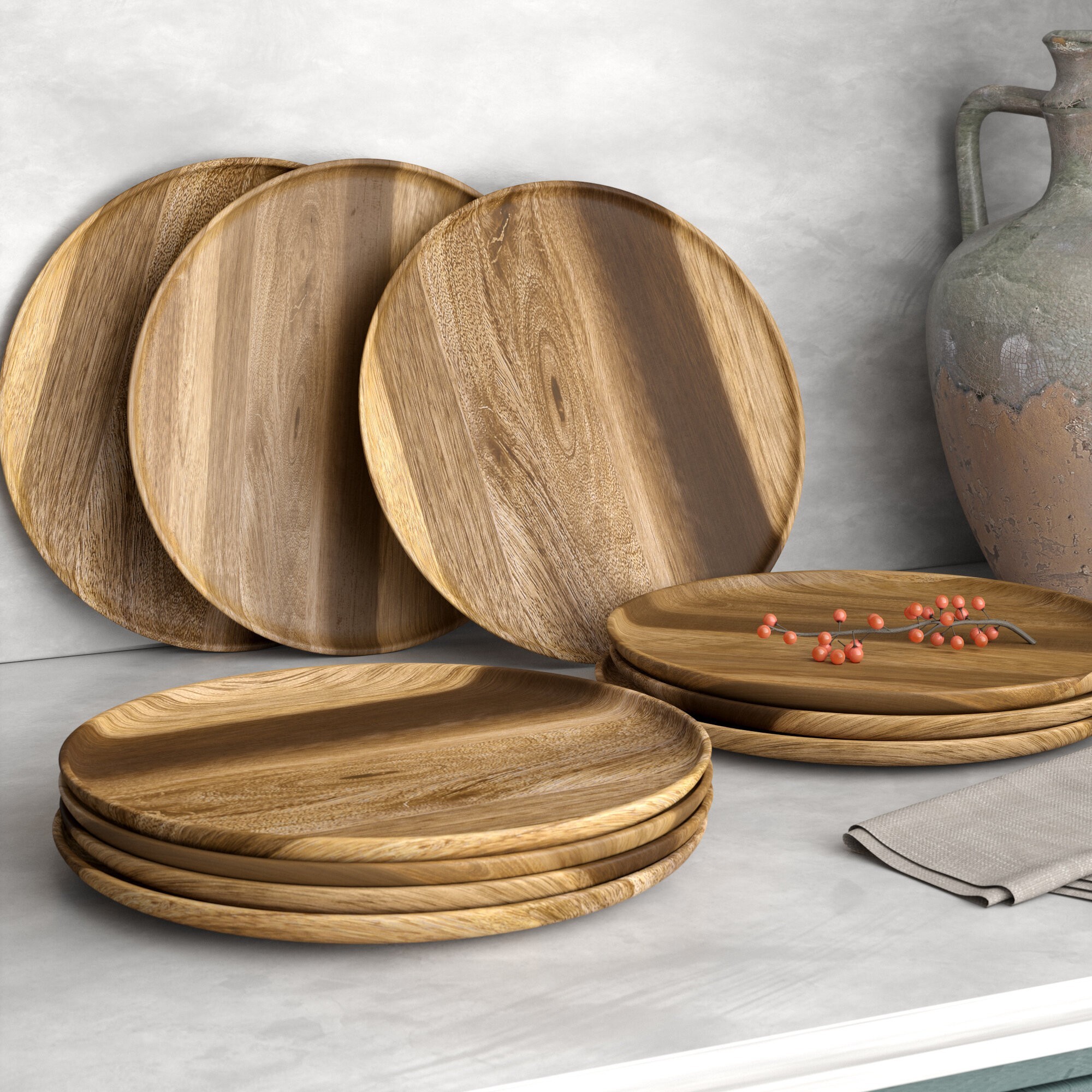 Round Wood Dinner Plate