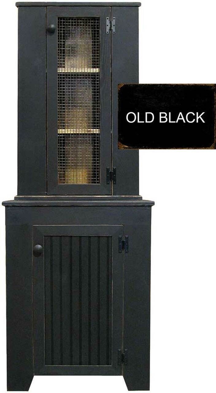 Sawdust City Corner Jelly Cupboard &amp;amp;amp;amp; Hutch Set (Old Black)