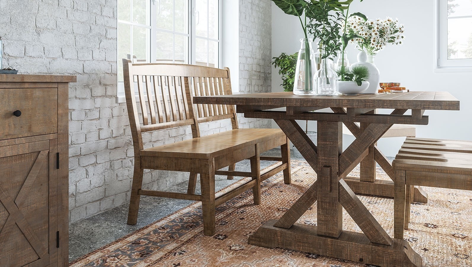 Solid wood dining bench