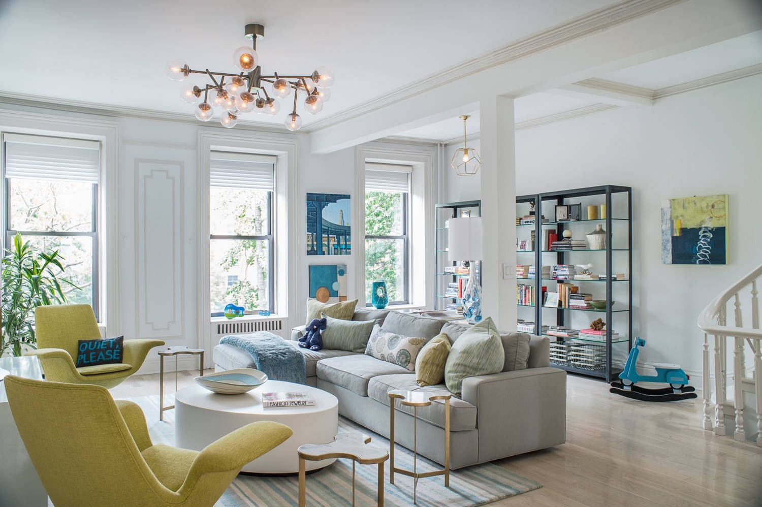Teal and Lime Green Living Room Details