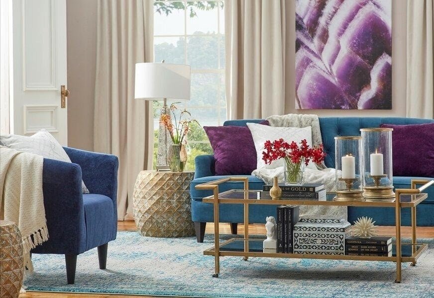 Teal and Purple Living Room Details