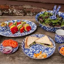 White and Blue Enamelware Dinner Plate