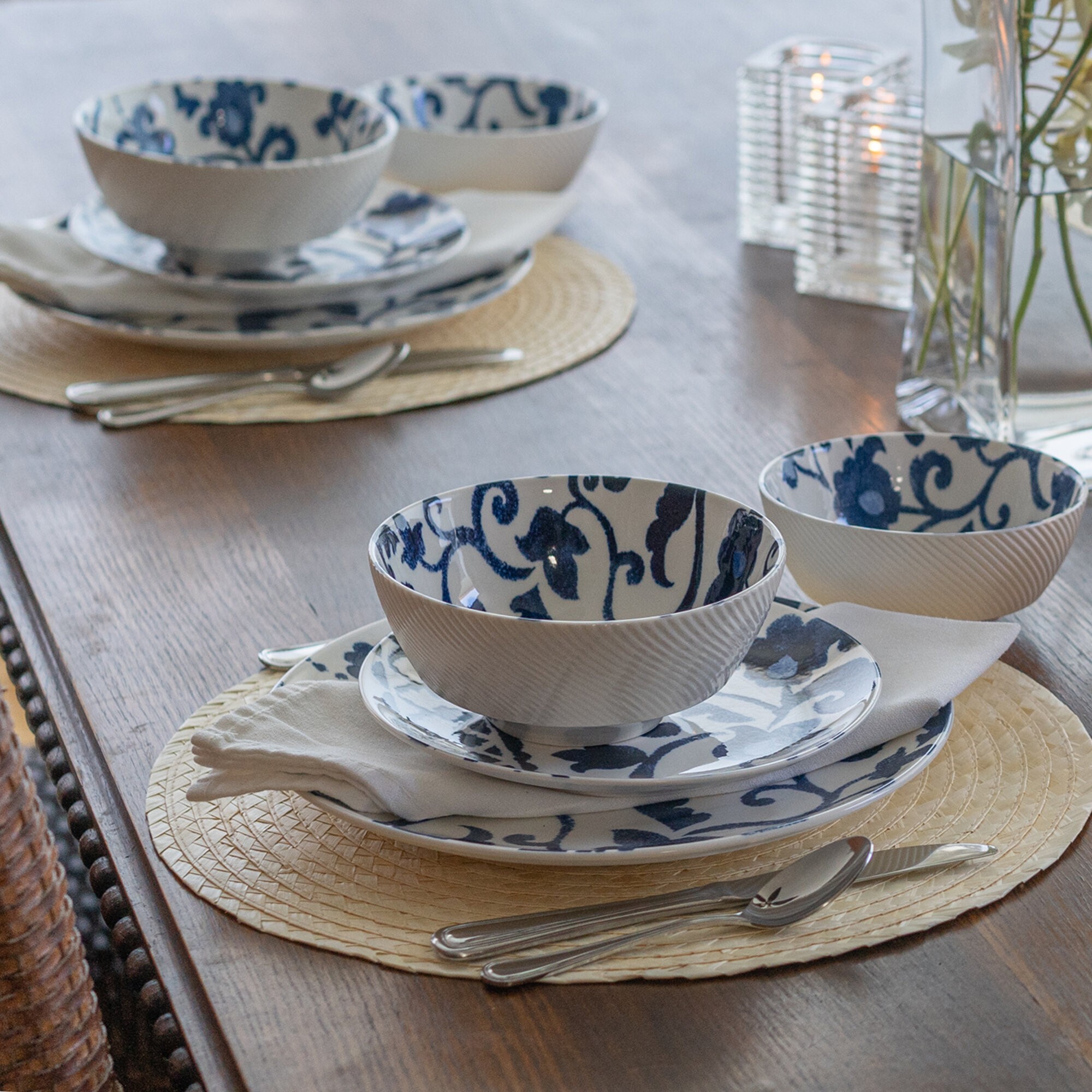 White and Blue Porcelain Dinnerware Set