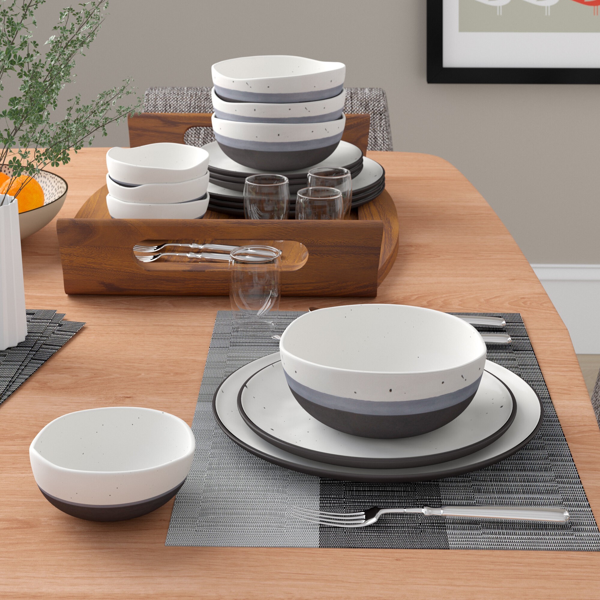 White and Grey Stoneware Dinnerware Set