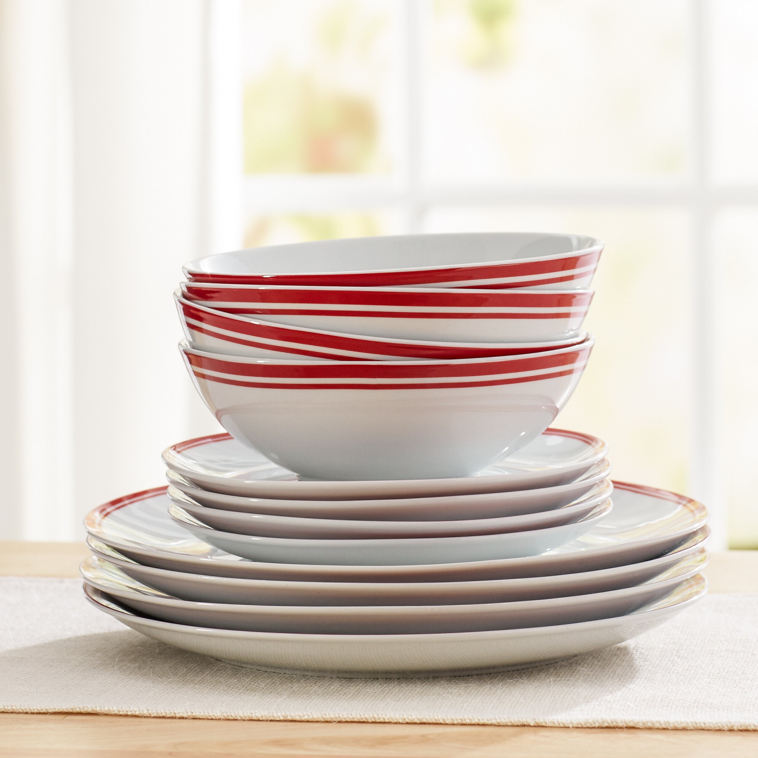 White and Red Porcelain Dinnerware Set