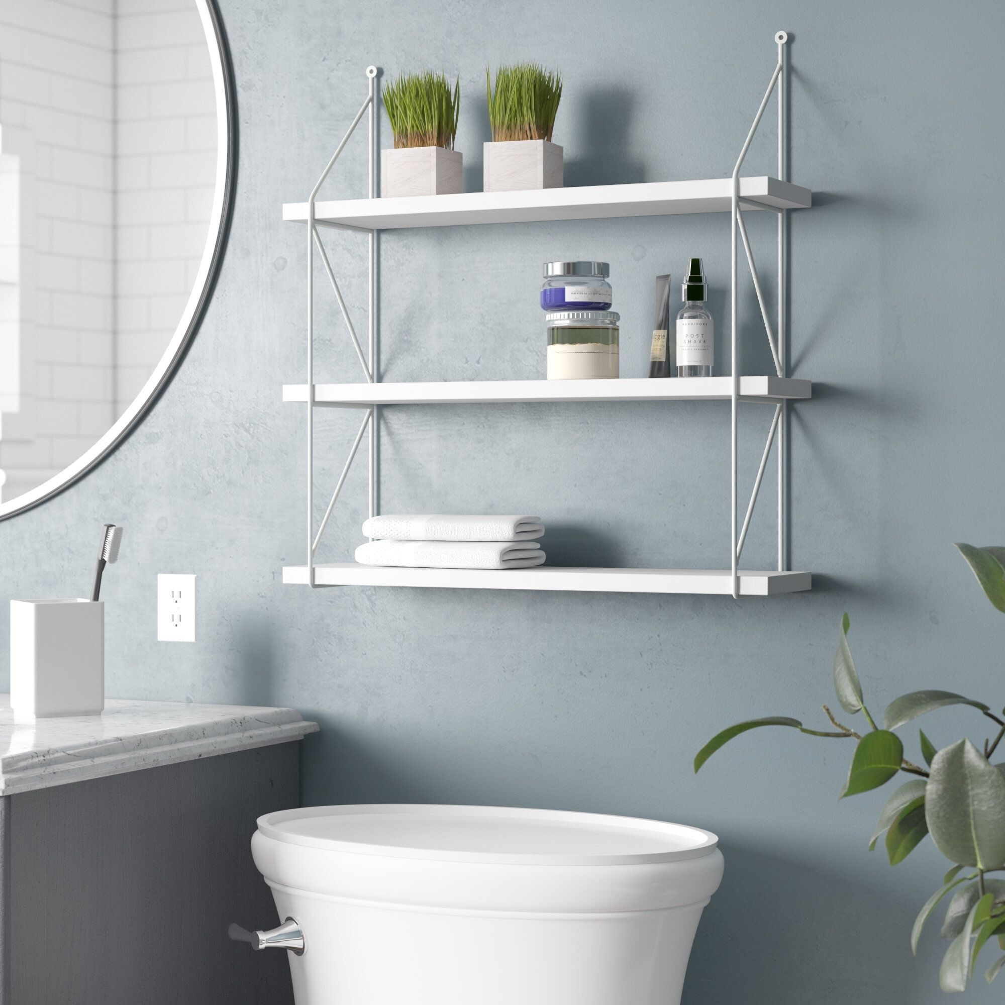 White Modern Manufactured Wood Display Shelf