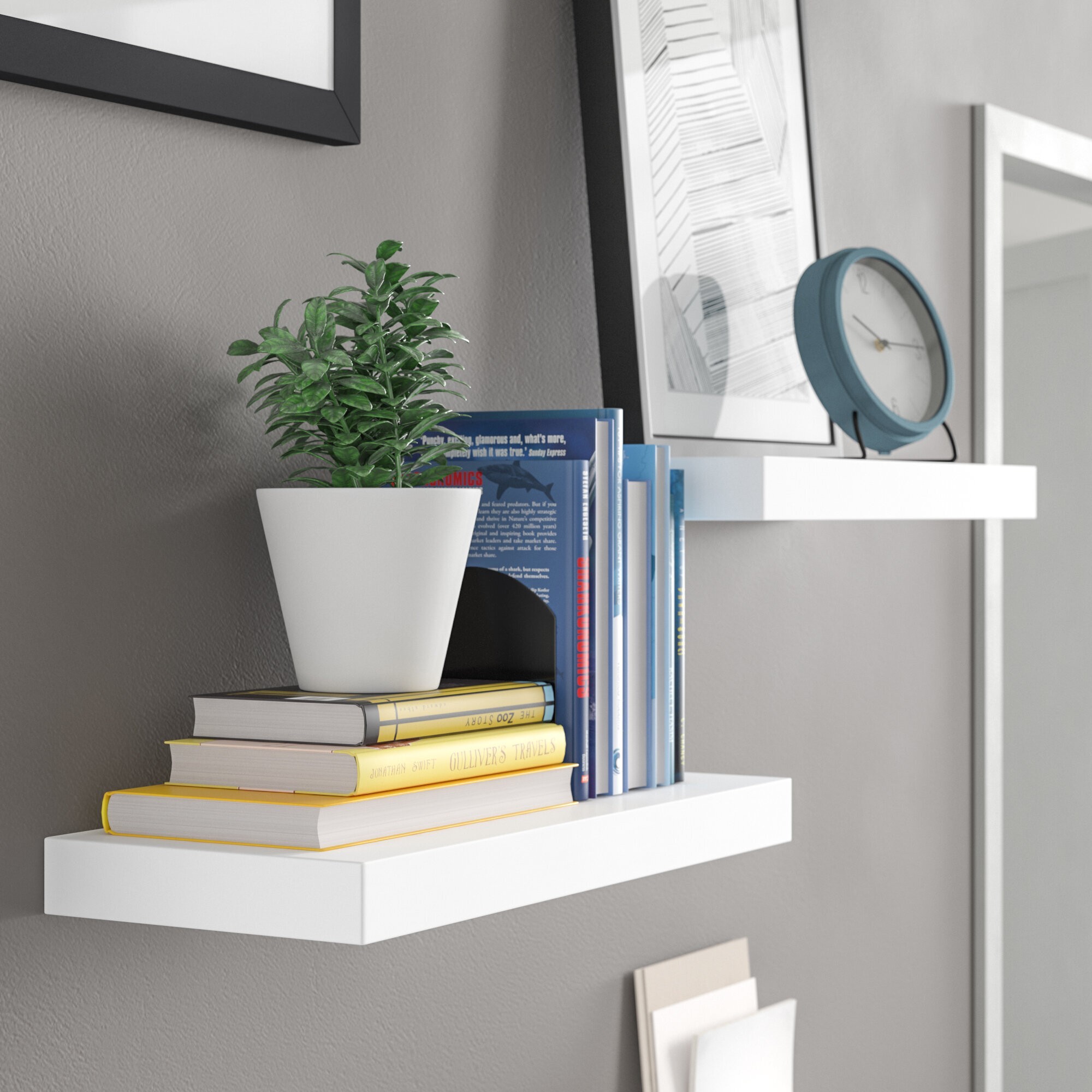 White Modern Manufactured Wood Wall Shelf