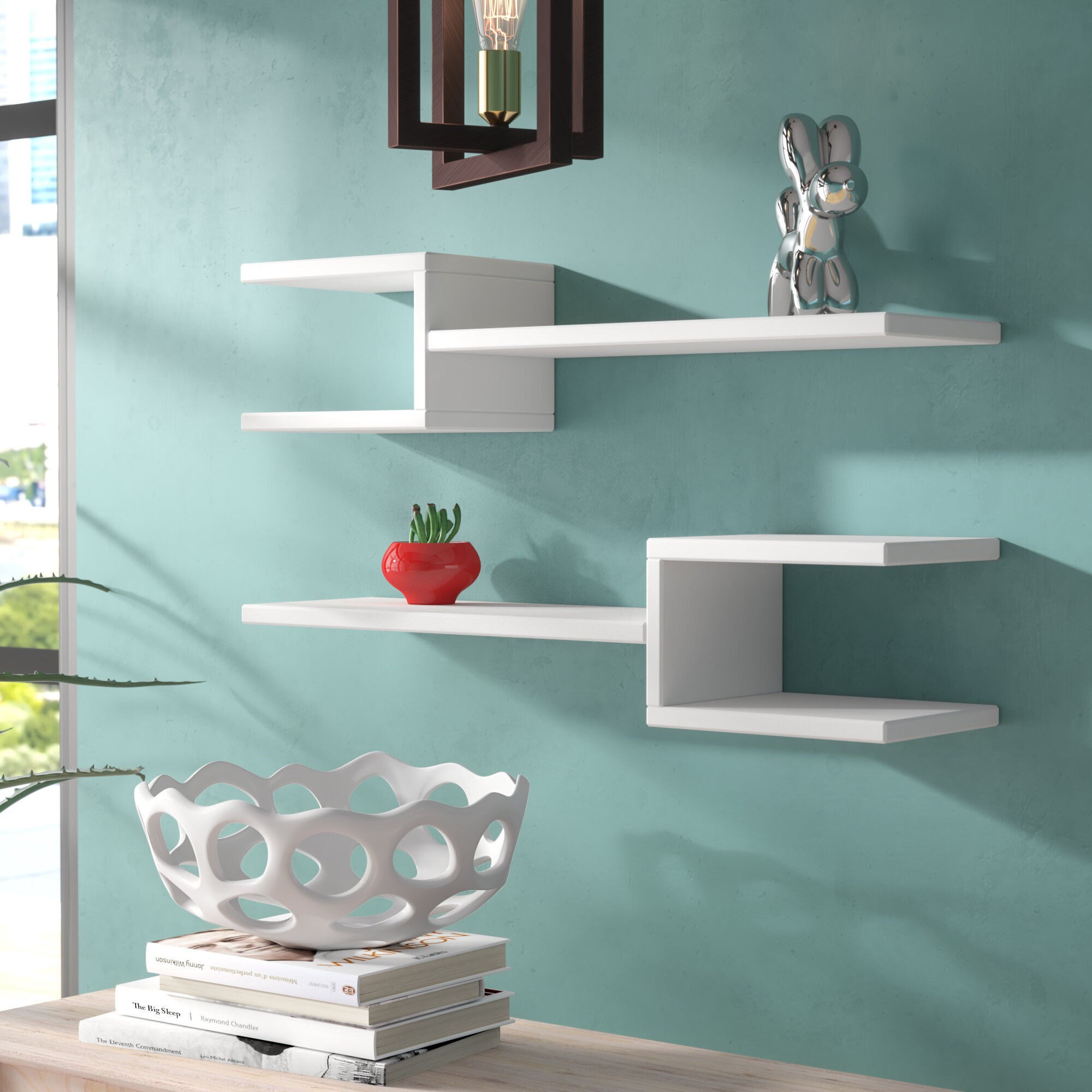 White Simple Manufactured Wood Floating Shelf