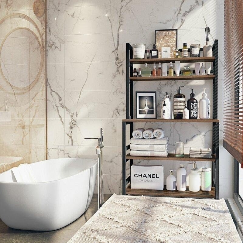 Wood and Metal Bathroom Storage Bakers Rack