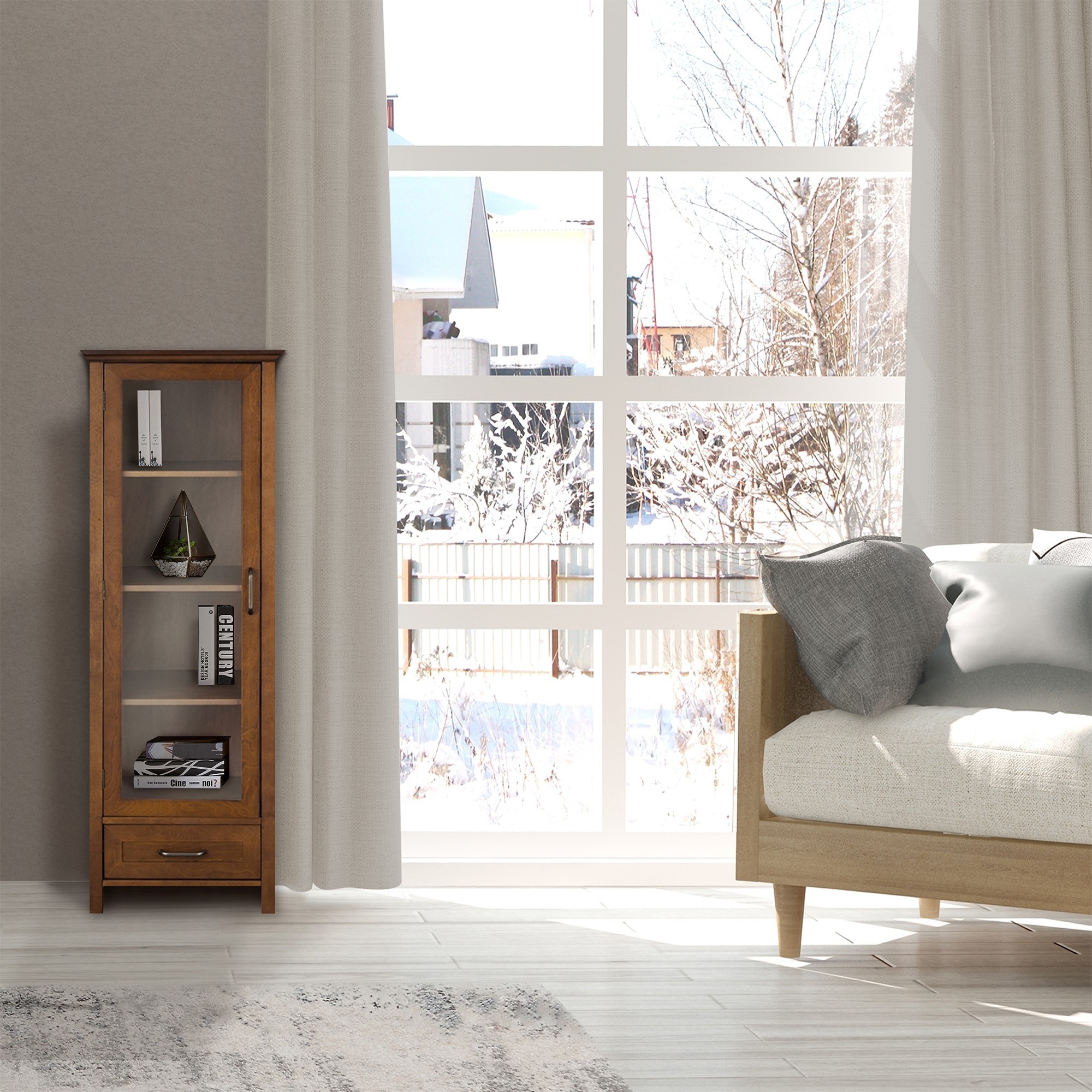 Wooden bookshelf with glass doors 