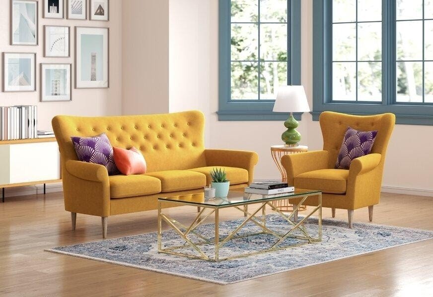 Yellow Living Room with Purple Details