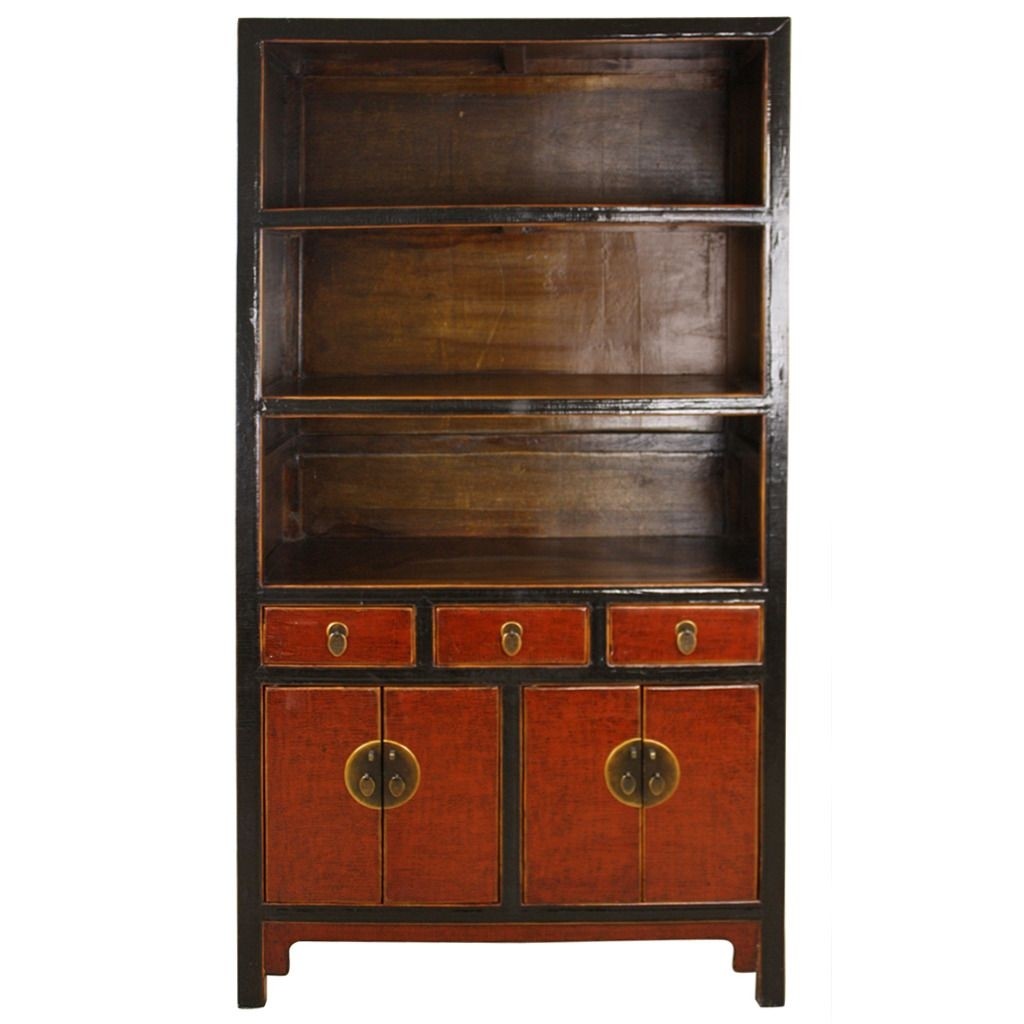 Black and red chinese bookcase from a unique collection