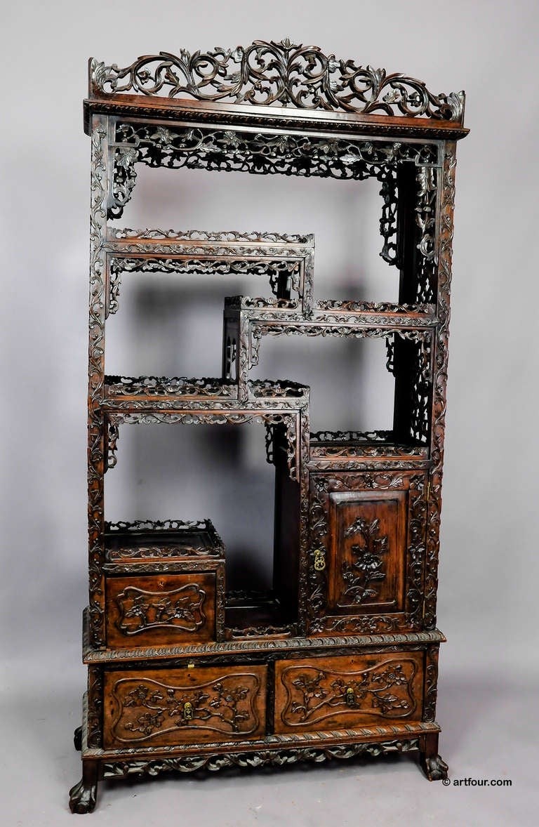 Large carved chinese bookcase ca 1900 at 1stdibs 1