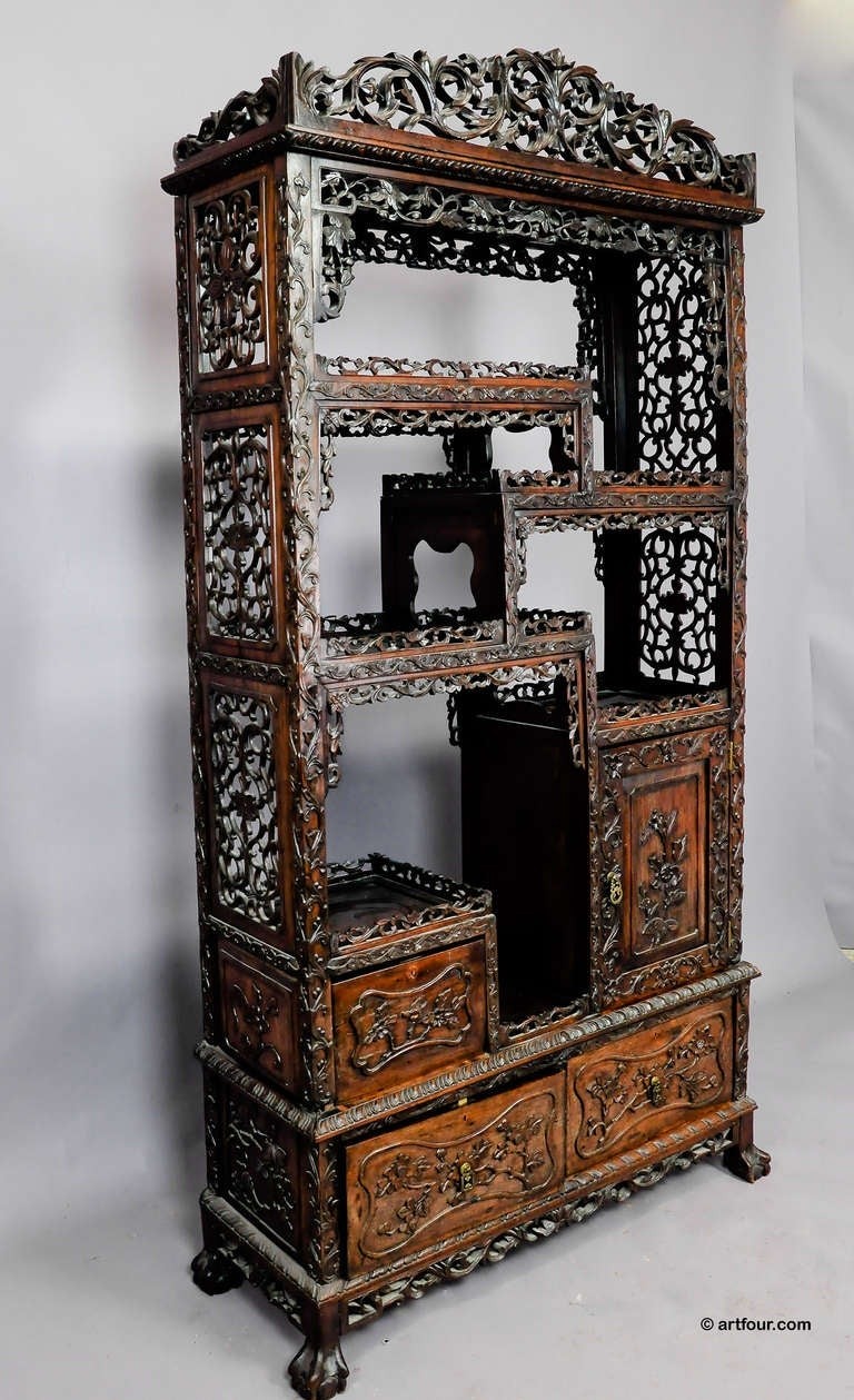 Large carved chinese bookcase ca 1900 at 1stdibs 3