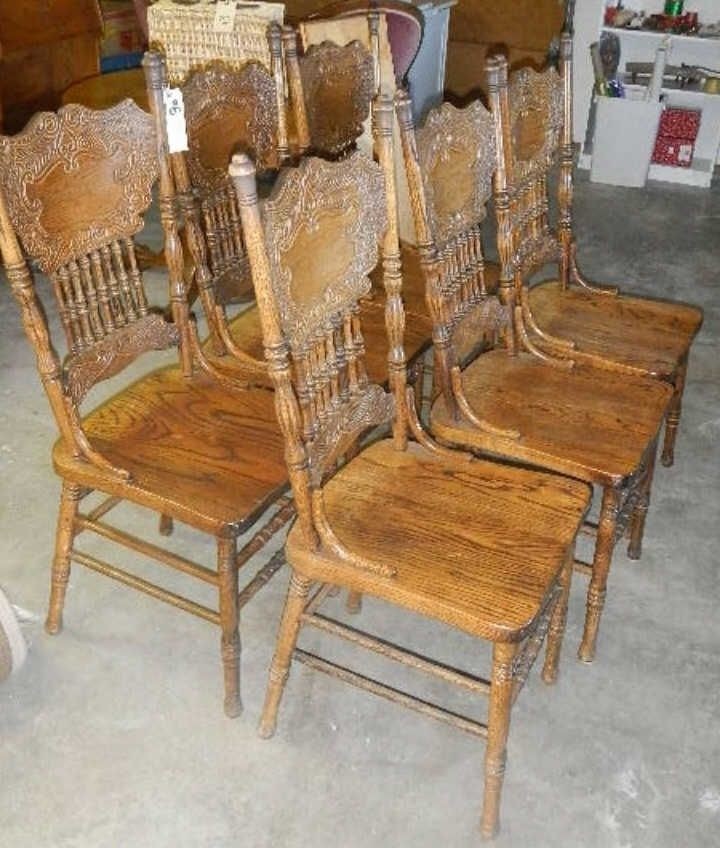 Oak press back chairs 6
